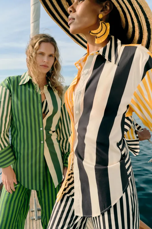 Loch Poplin Button Up in Sungold Stripe Combo made by Simon Miller