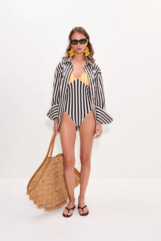 Behati One Piece In Sungold Stripe Combo made by Simon Miller