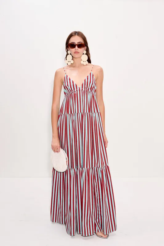 Romi Poplin Dress In Salted Blue/Crimson sold by Simon Miller