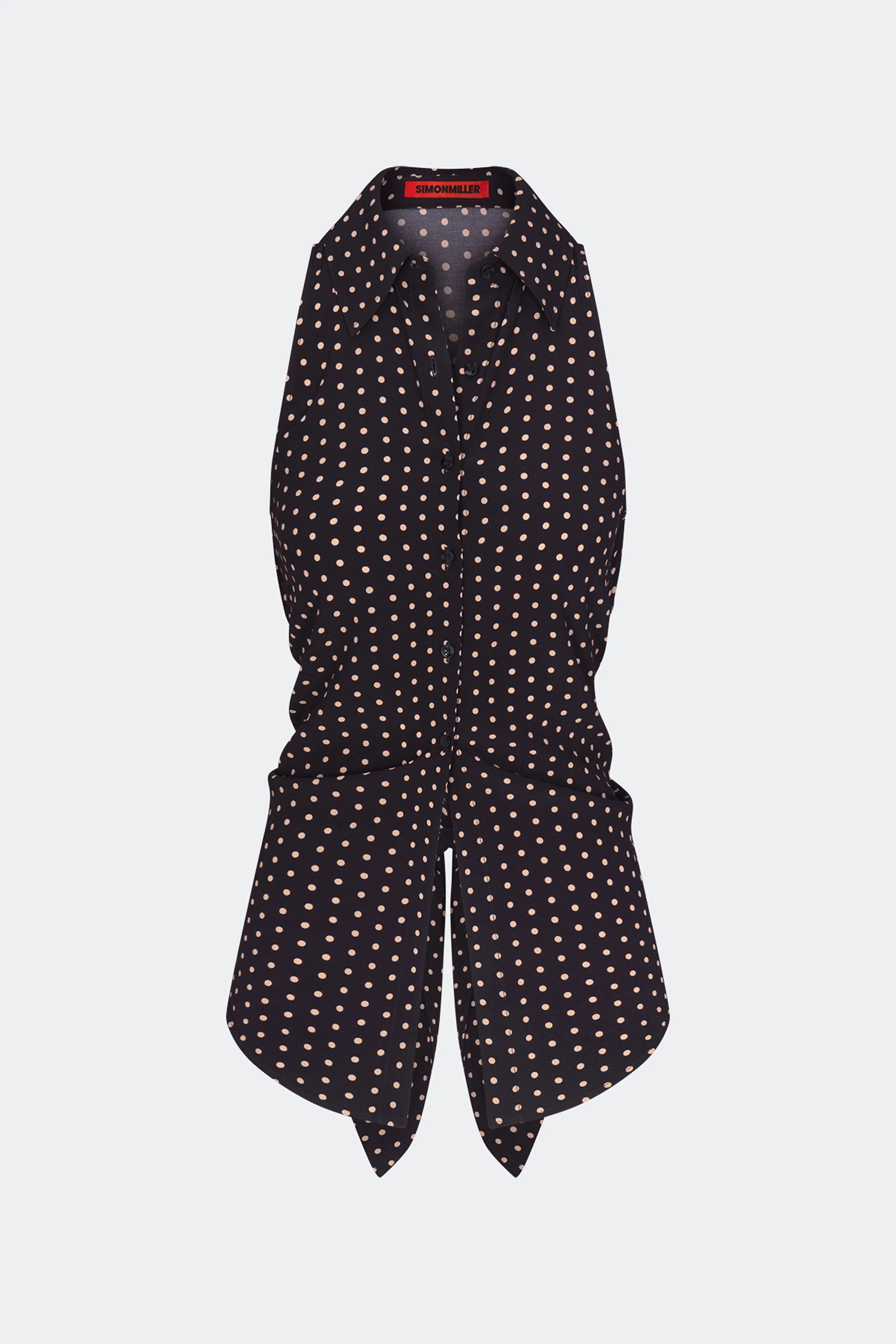 Loch Sleeveless Crepe Button Up In Black/Tan Polka Dot sold by Simon Miller product image thumbnail 5
