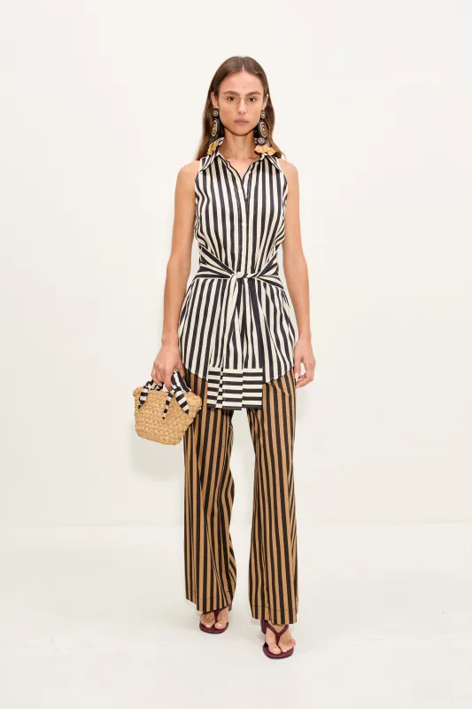 Inna Sleeveless Poplin Top In Black/White Stripe made by Simon Miller