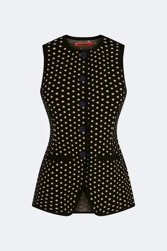 Del Mar Knit Vest In Black/Tan Polka Dot made by Simon Miller