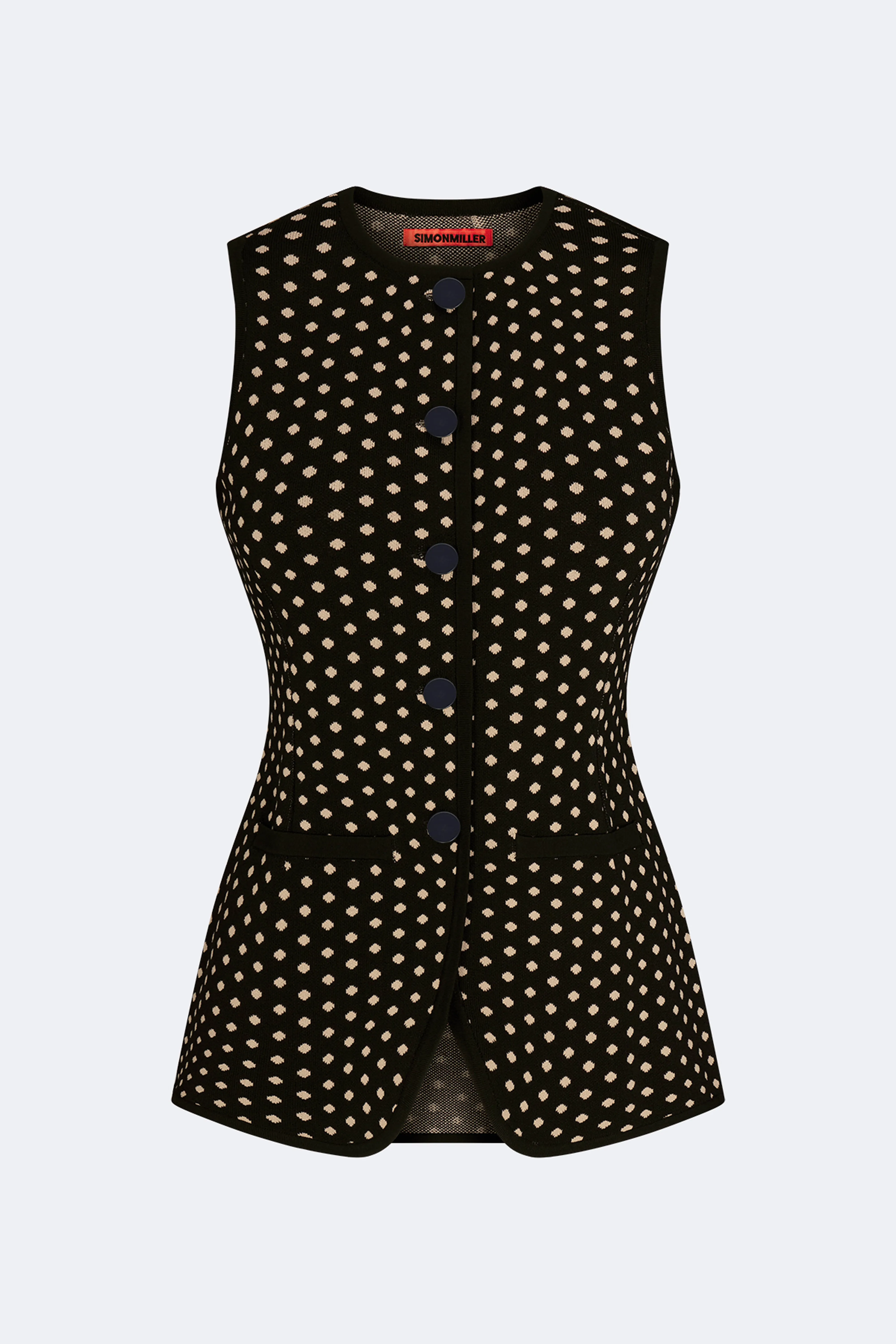 Del Mar Knit Vest In Black/Tan Polka Dot sold by Simon Miller