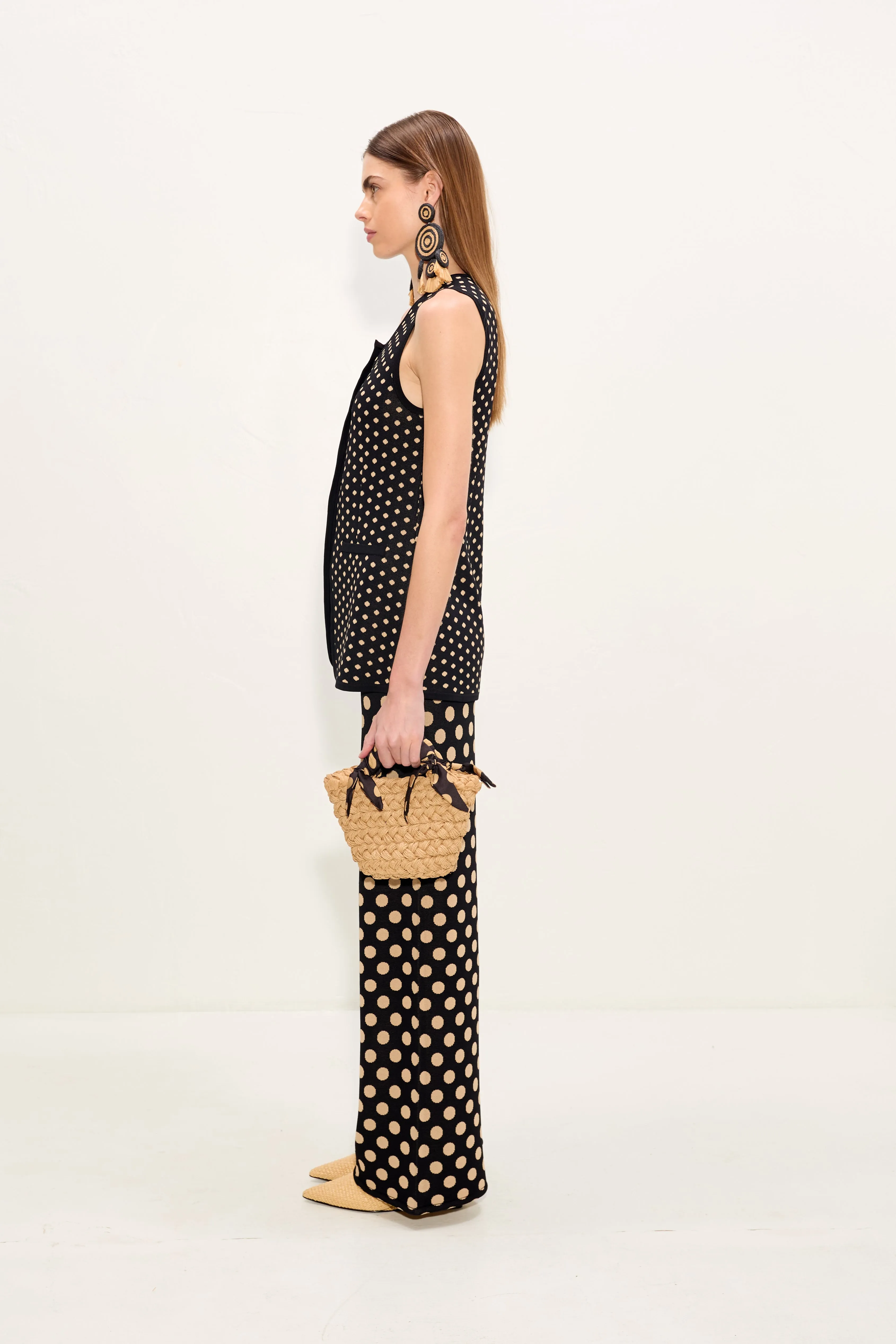 Del Mar Knit Vest In Black/Tan Polka Dot sold by Simon Miller product image thumbnail 3