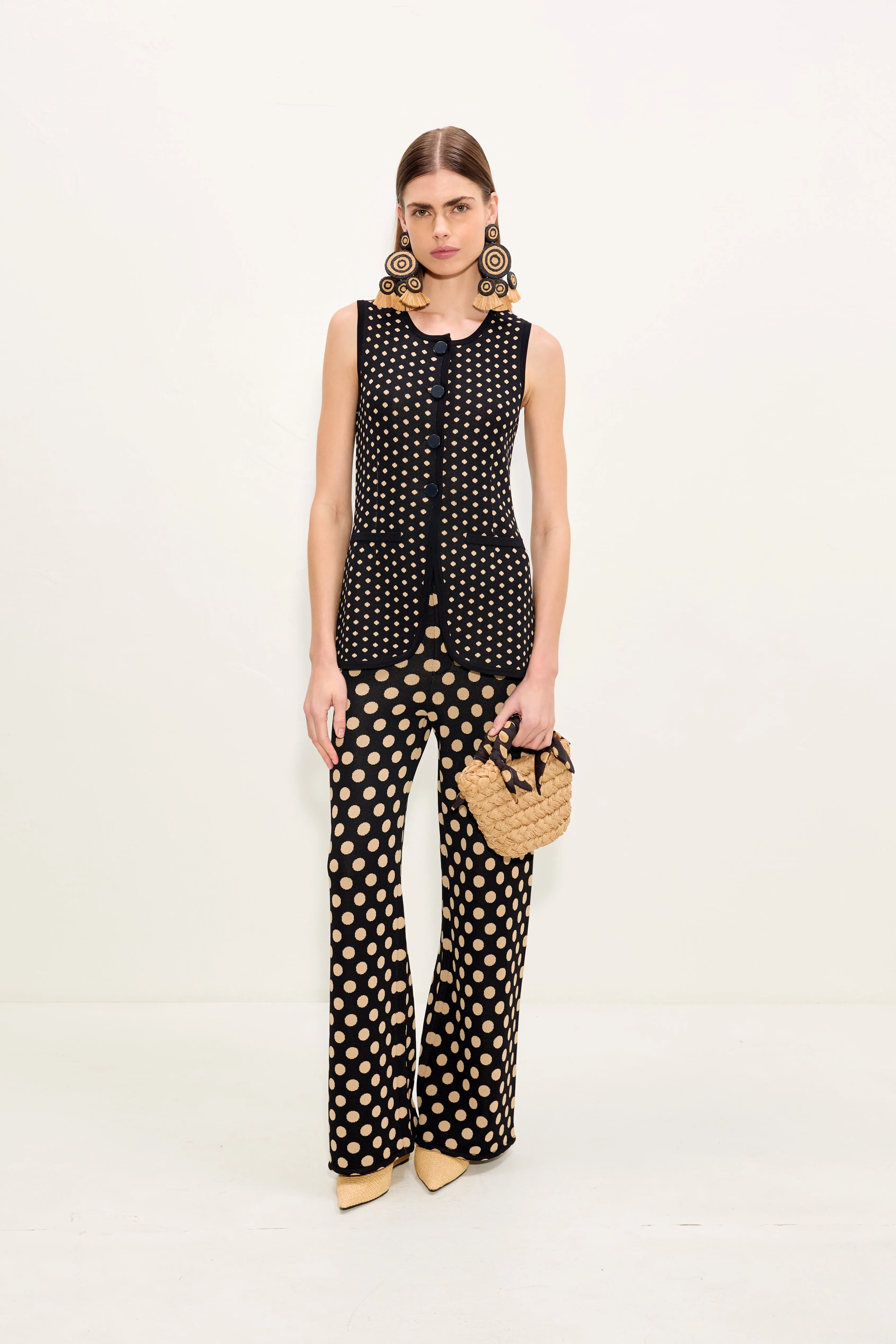 Del Mar Knit Vest In Black/Tan Polka Dot sold by Simon Miller product image thumbnail 2