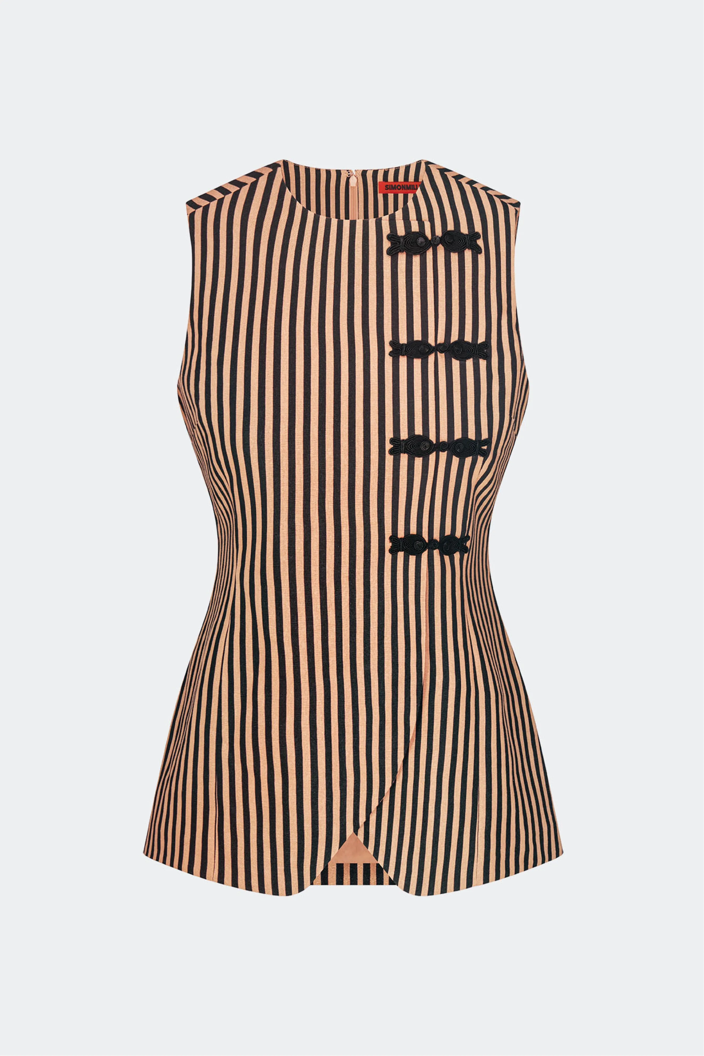 Mavis Linen Top In Black/Tan Stripe sold by Simon Miller product image thumbnail 2