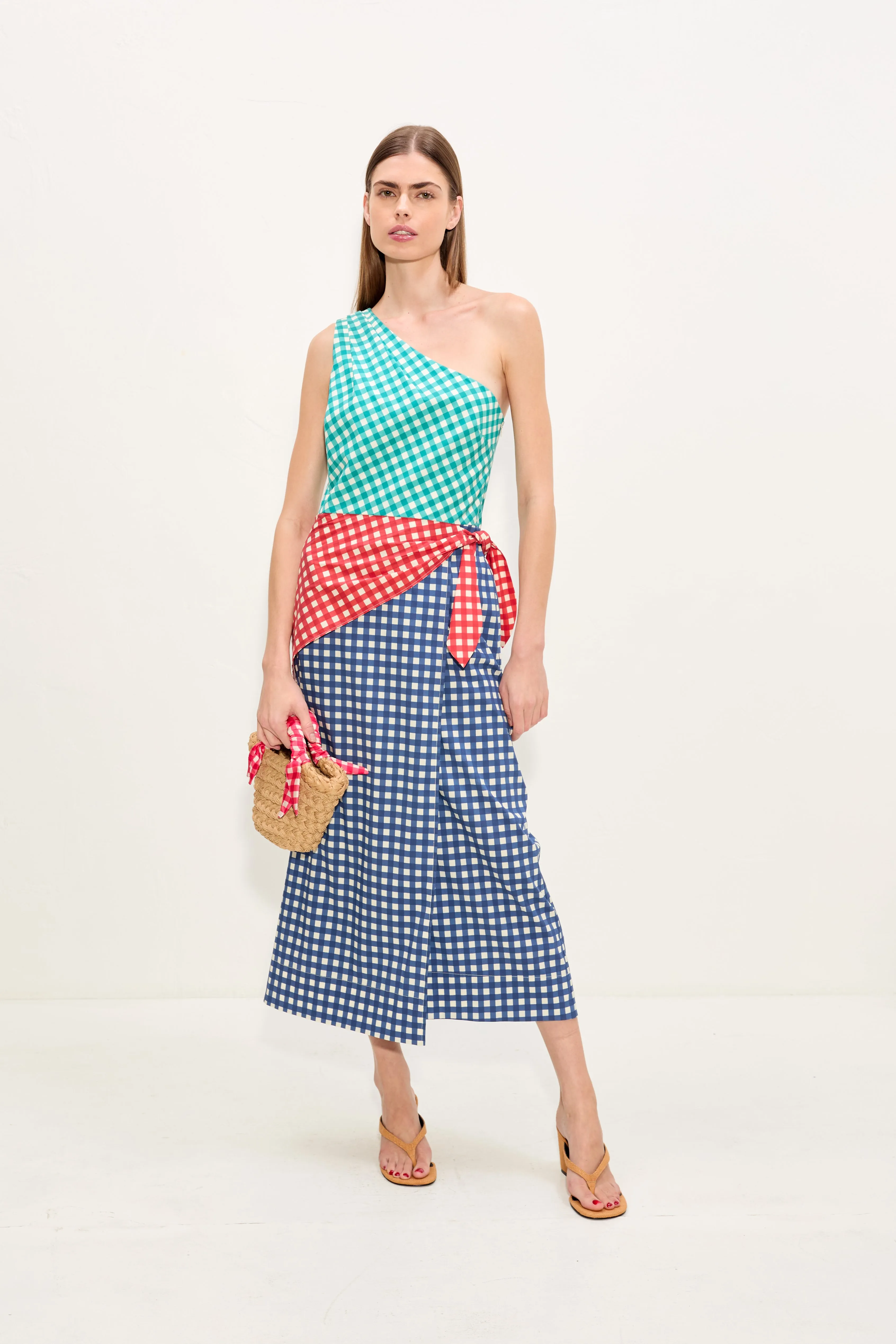 Belem Poplin Midi Dress In Teal Gingham Multi sold by Simon Miller product image thumbnail 5