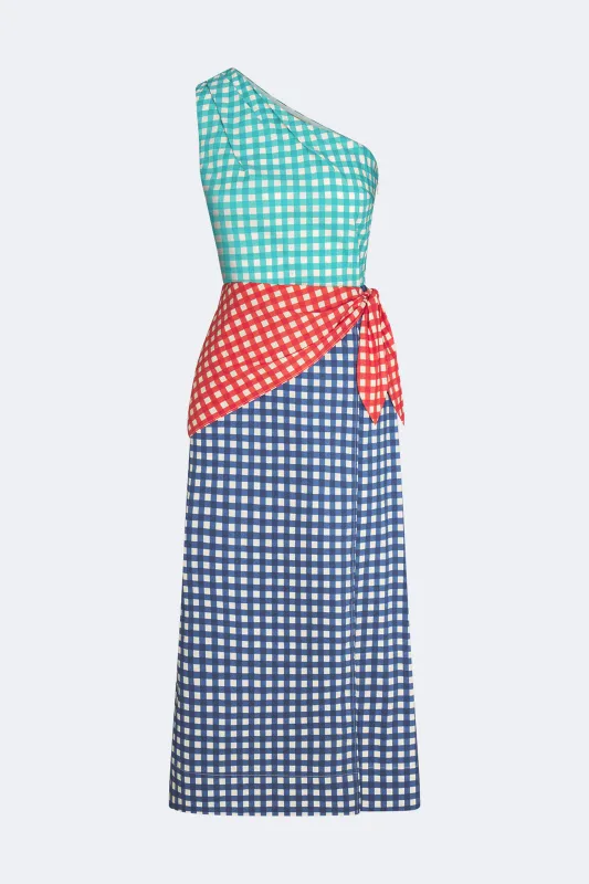 Belem Poplin Midi Dress In Teal Gingham Multi made by Simon Miller