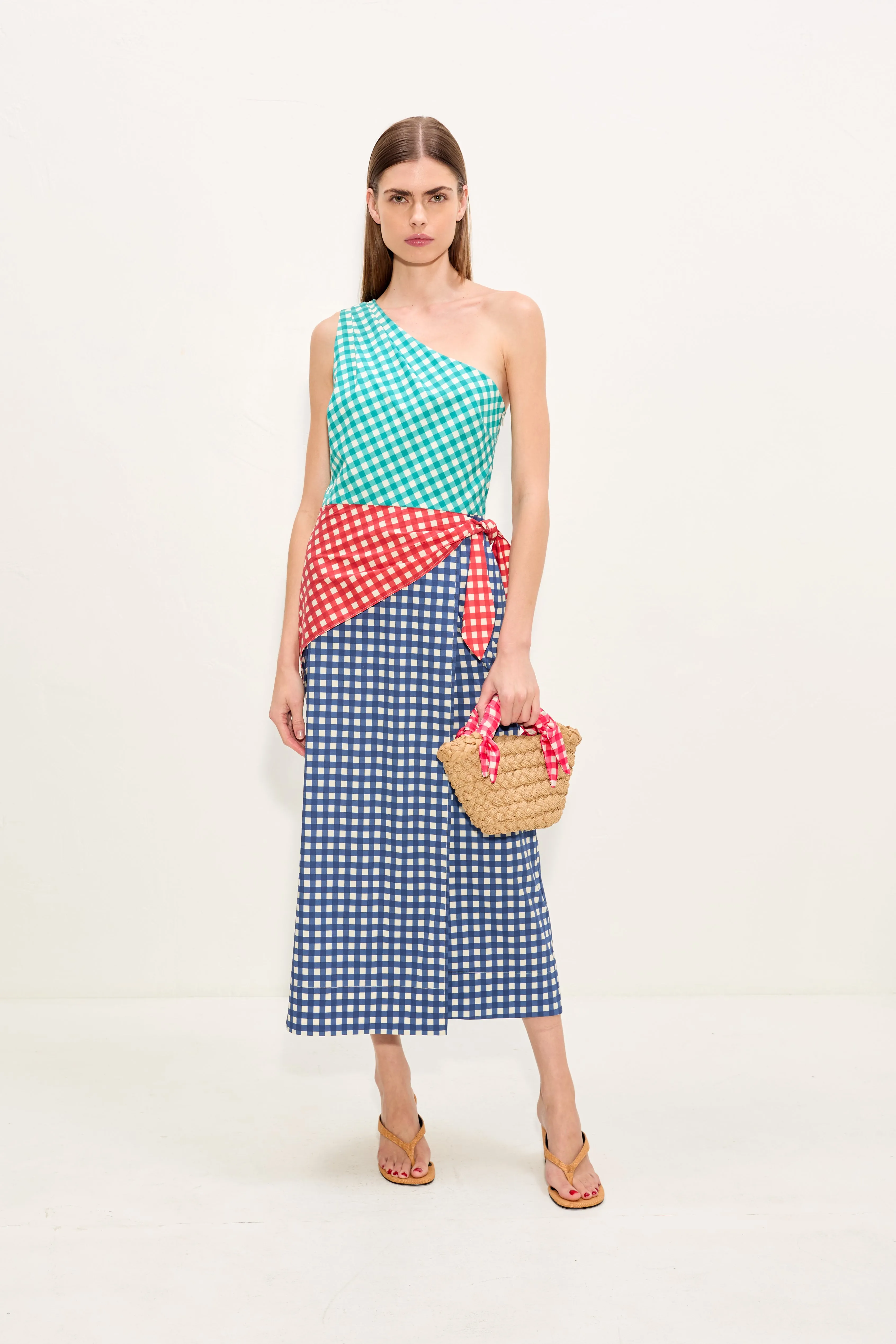 Belem Poplin Midi Dress In Teal Gingham Multi sold by Simon Miller product image thumbnail 2