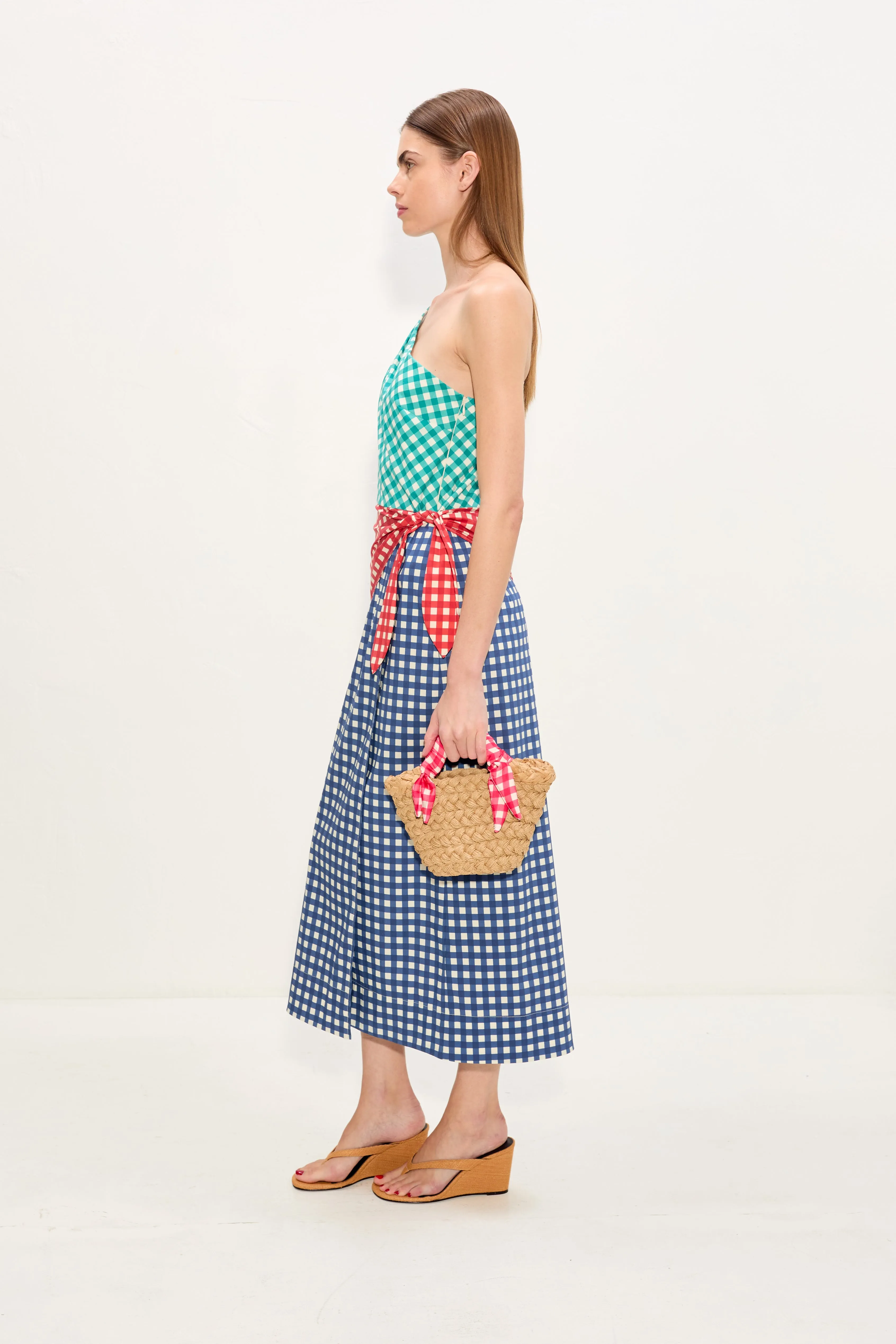 Belem Poplin Midi Dress In Teal Gingham Multi sold by Simon Miller product image thumbnail 3