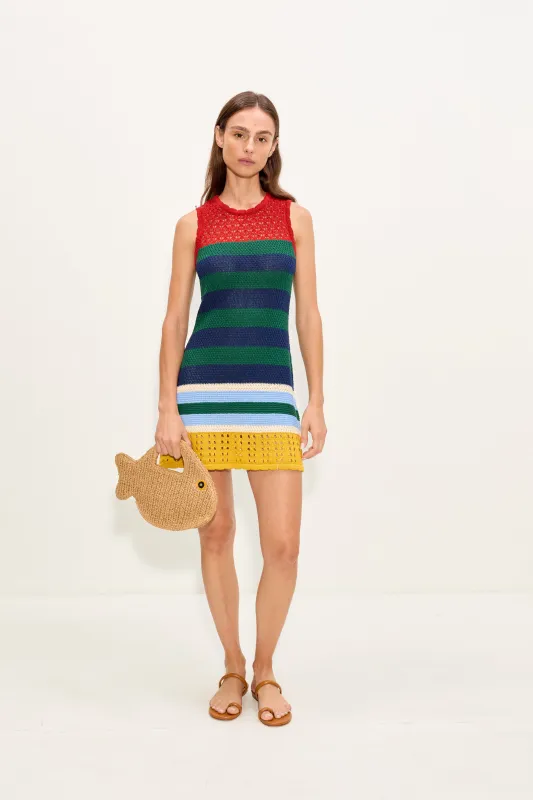 Yvonne Knit Mini Dress In Brick Stripe Combo made by Simon Miller