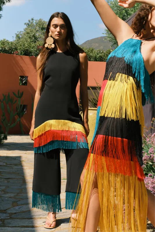 Bowie Fringe Mini Dress In Black Multi made by Simon Miller