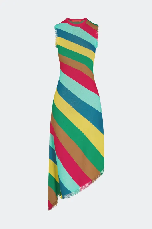 Elena Knit Dress In Vibrant Multi Stripe made by Simon Miller