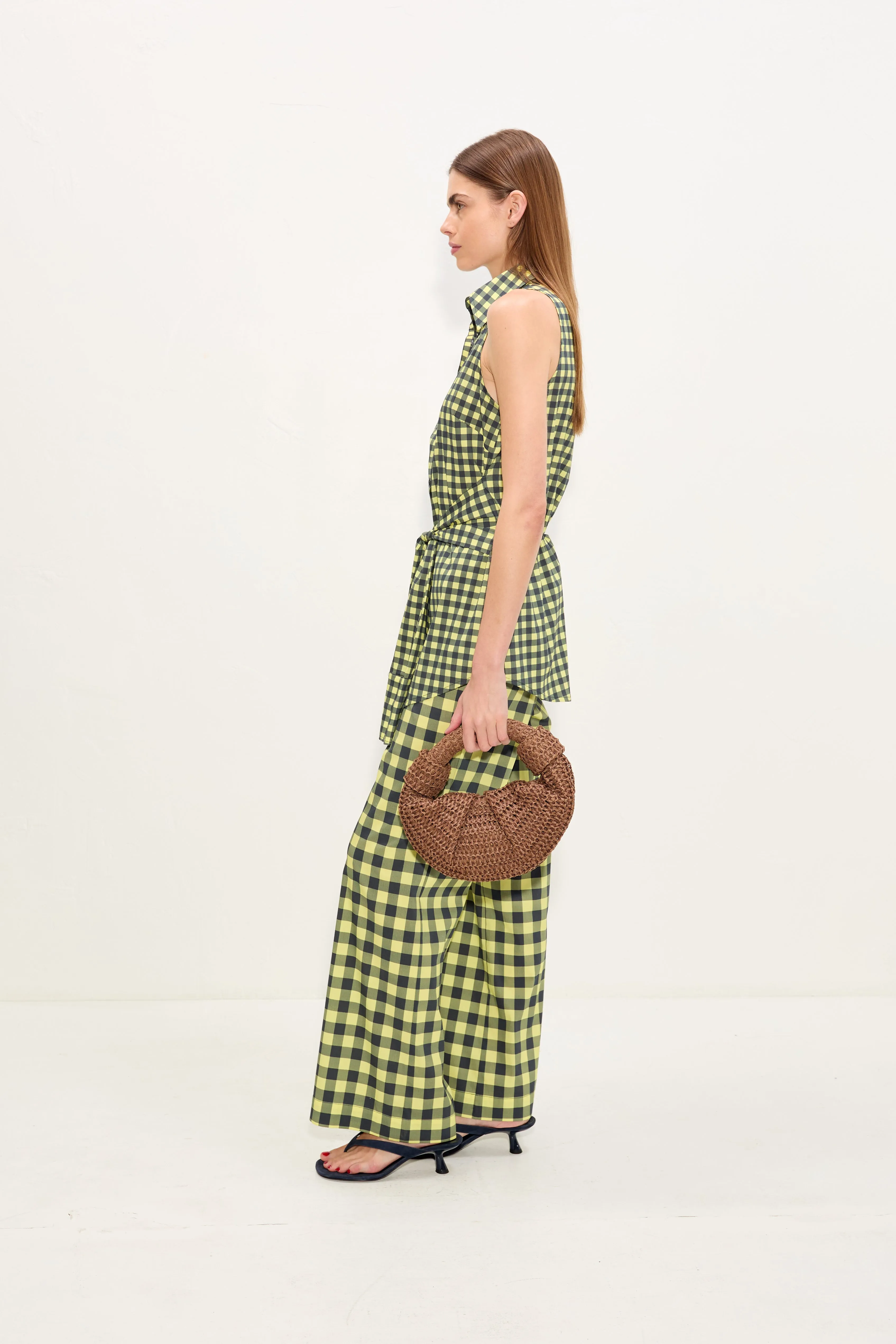 Pia Poplin Pant In Peridot/Ebony Gingham sold by Simon Miller product image thumbnail 3