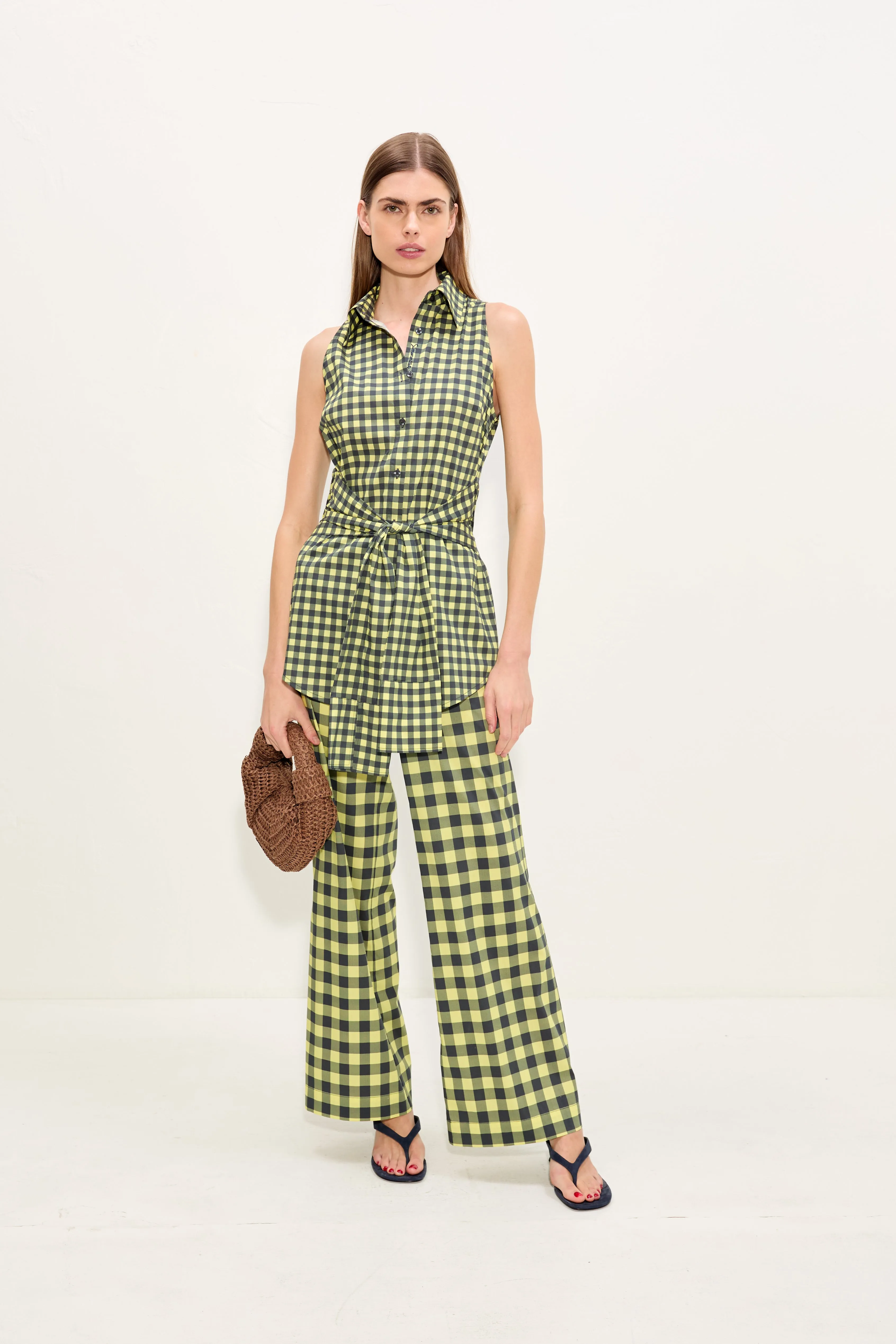 Pia Poplin Pant In Peridot/Ebony Gingham sold by Simon Miller product image thumbnail 2