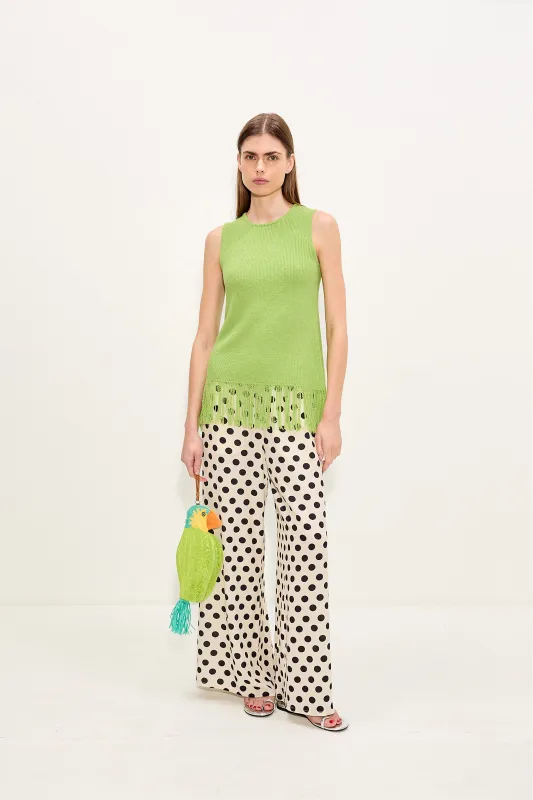 Nella Crepe Wide Leg Pant In Macadamia/Black Polka Dot made by Simon Miller
