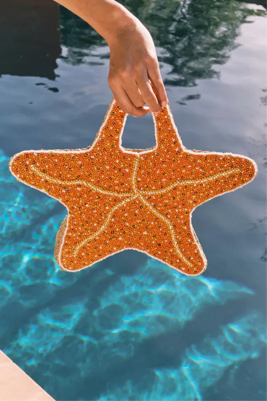 Beaded Starfish Bag In Orange/Natural made by Simon Miller