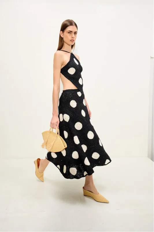 Zorah Crochet Skirt In Black/Macadamia Polka Dot made by Simon Miller