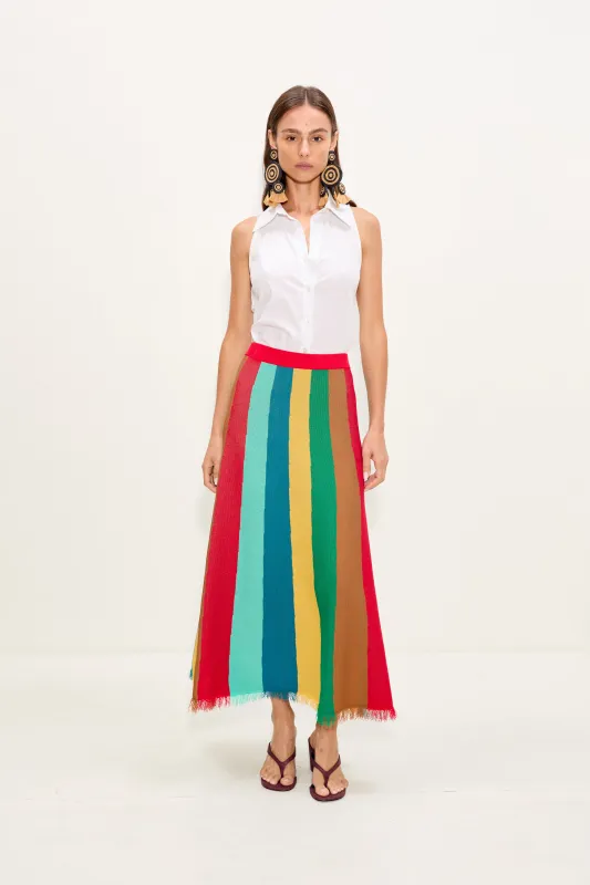 Alita Knit Skirt In Vibrant Multi Stripe made by Simon Miller