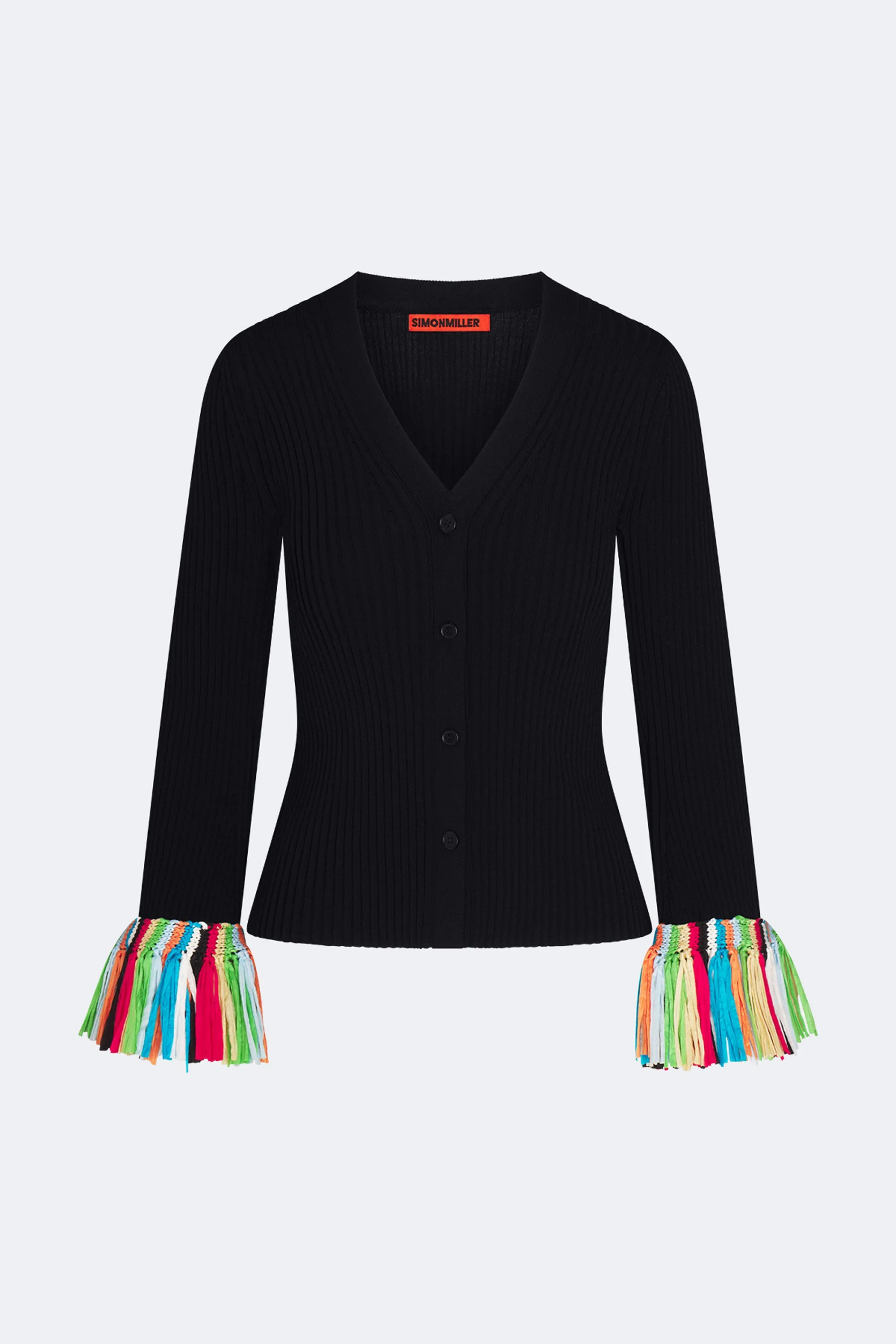 Cara Knit Fringe Cardigan In Black Multi sold by Simon Miller