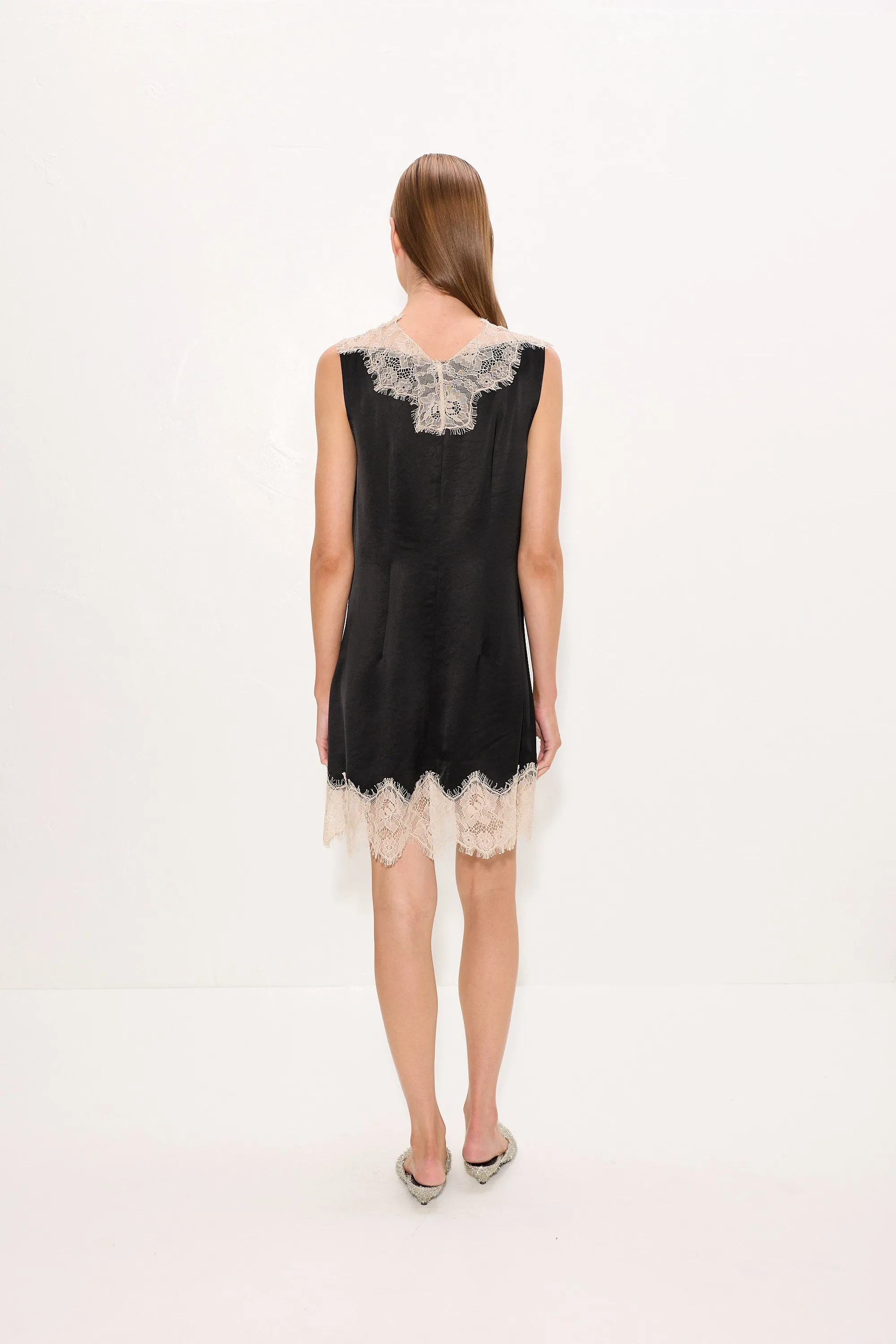 Bea Satin Lace Mini Dress In Black/Bone sold by Simon Miller product image thumbnail 5