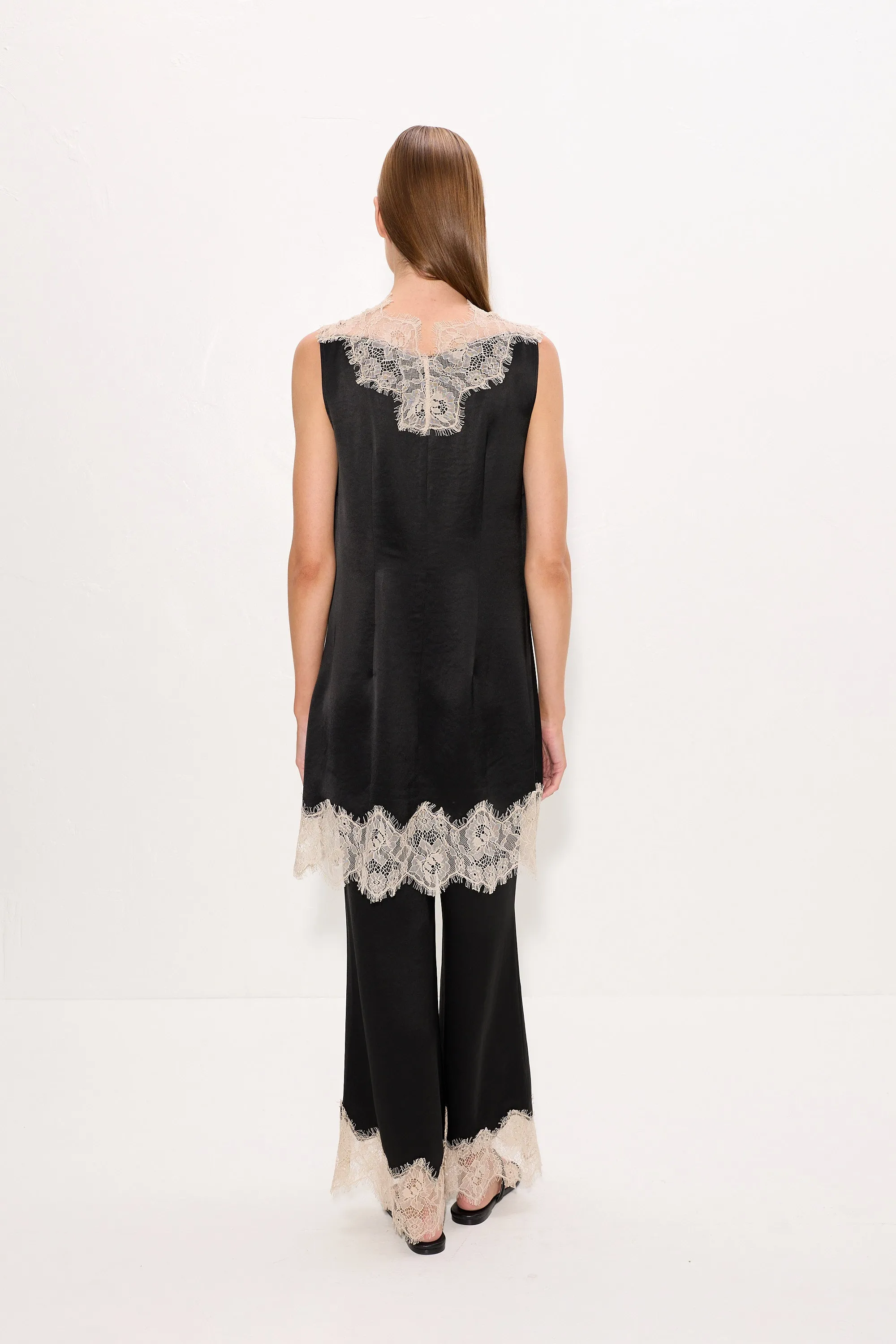 Nella Satin Lace Pant In Black/Bone sold by Simon Miller product image thumbnail 4