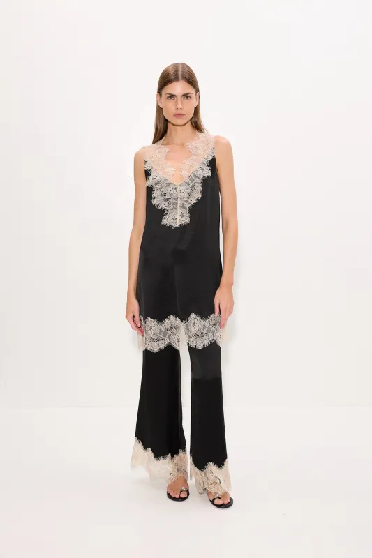 Nella Satin Lace Pant In Black/Bone made by Simon Miller