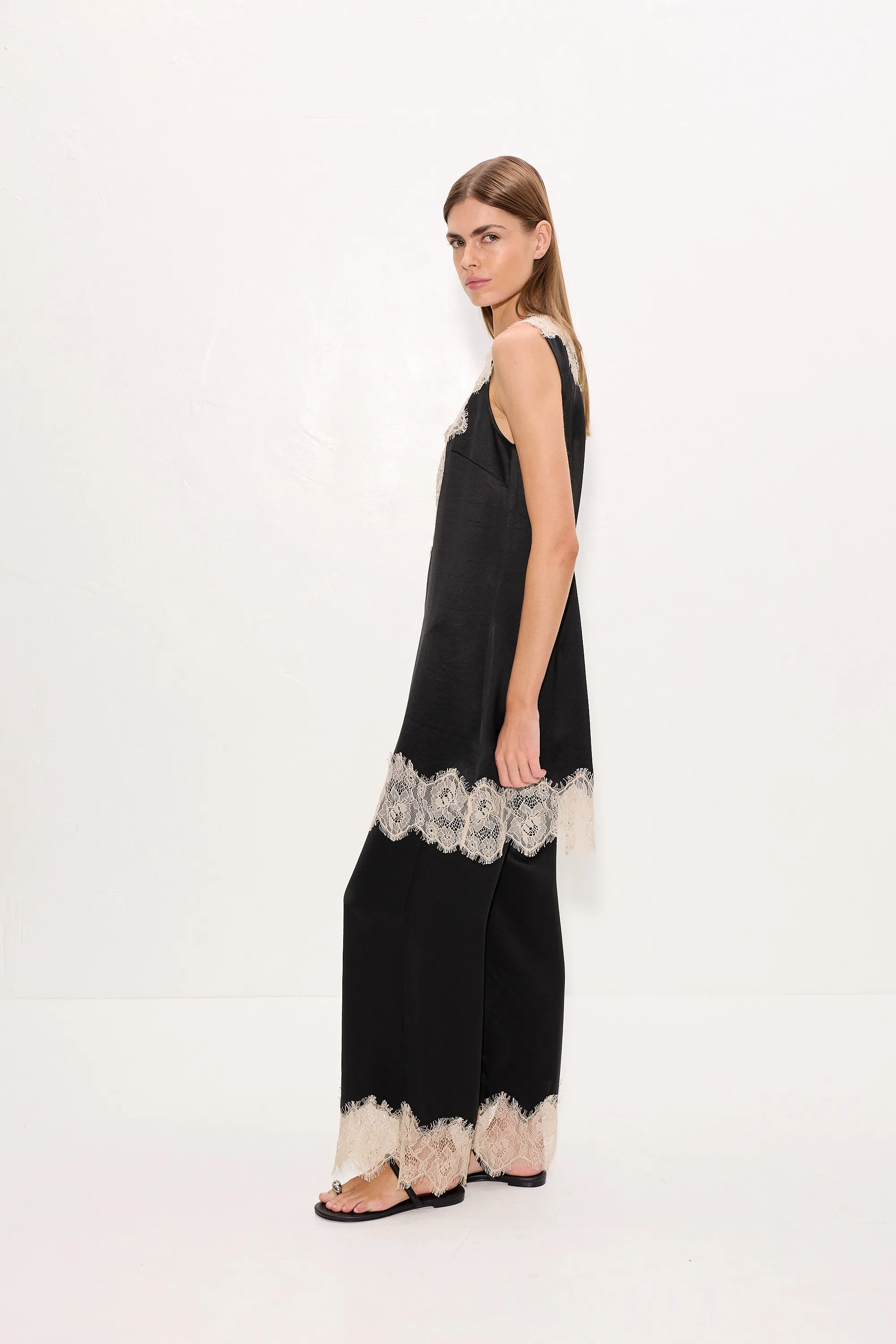 Nella Satin Lace Pant In Black/Bone sold by Simon Miller product image thumbnail 3