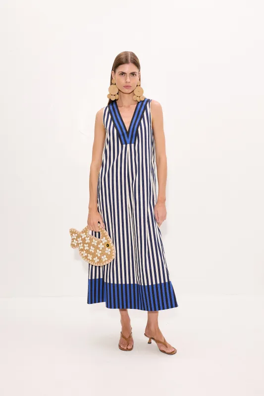 Mar Poplin Dress In Cobalt Stripe Combo made by Simon Miller