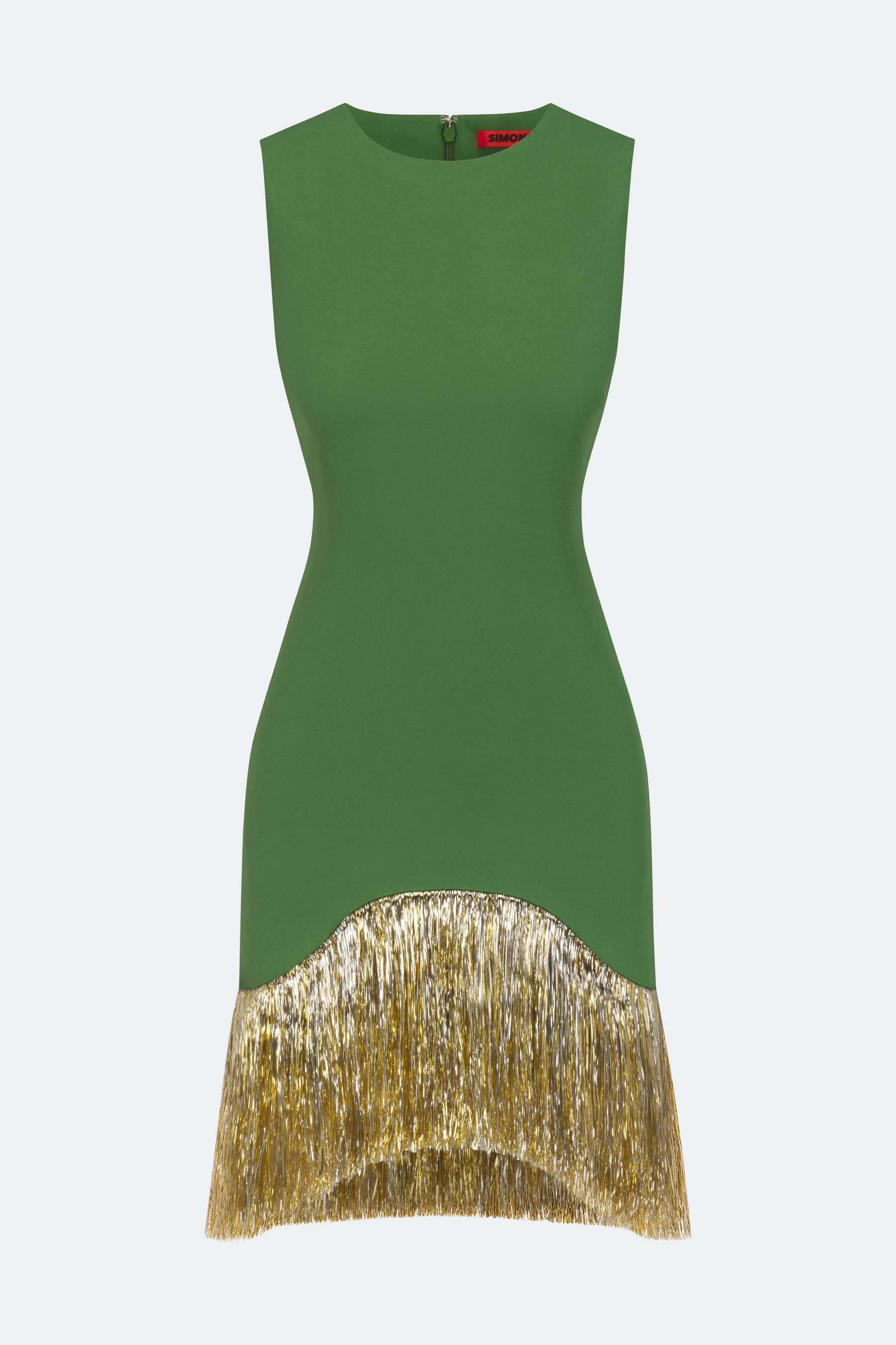 Bowie Fringe Mini Dress In Spruce Green sold by Simon Miller