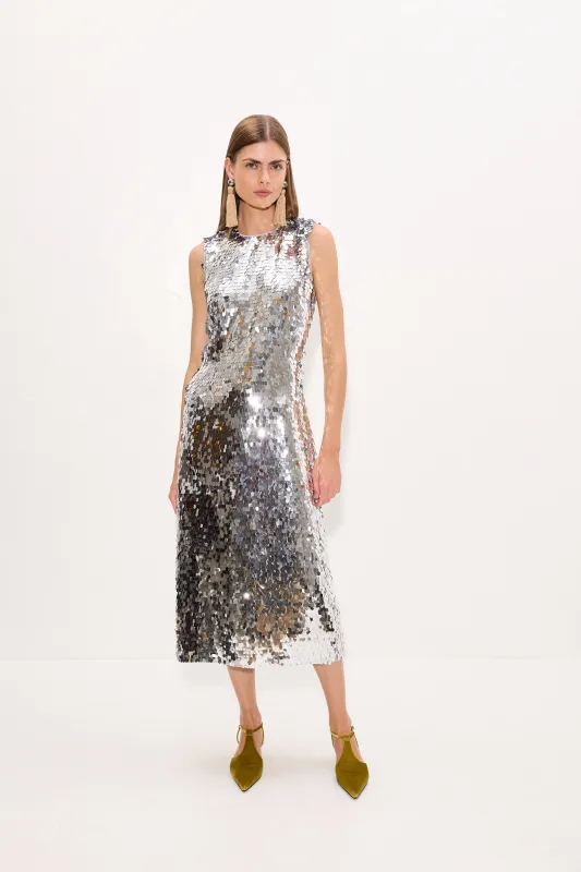 Baz Sequin Dress In Satellite Silver made by Simon Miller