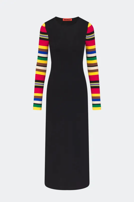 Adri Knit Maxi Dress In Black/Multi Stripe made by Simon Miller
