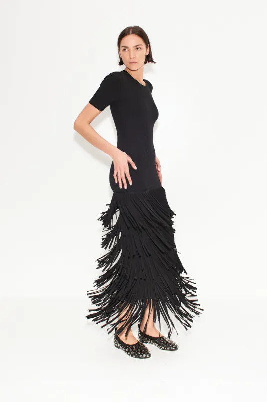Za Za Knit Fringe Dress in Black made by Simon Miller