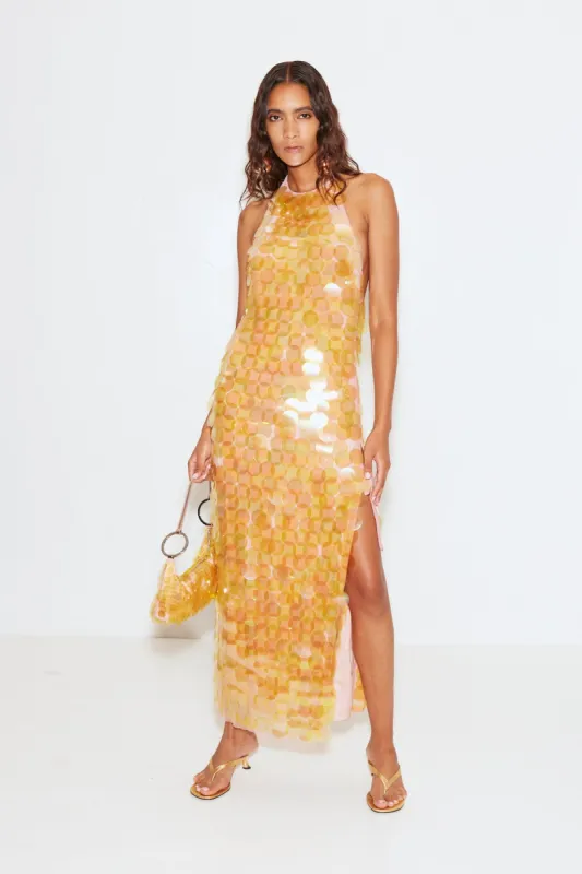 Junjo Embellished Dress in Limoncello sold by Simon Miller