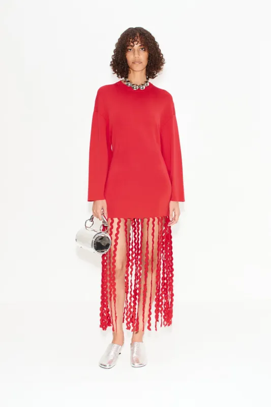 Wallis Knit Fringe Dress in Cherry Red sold by Simon Miller