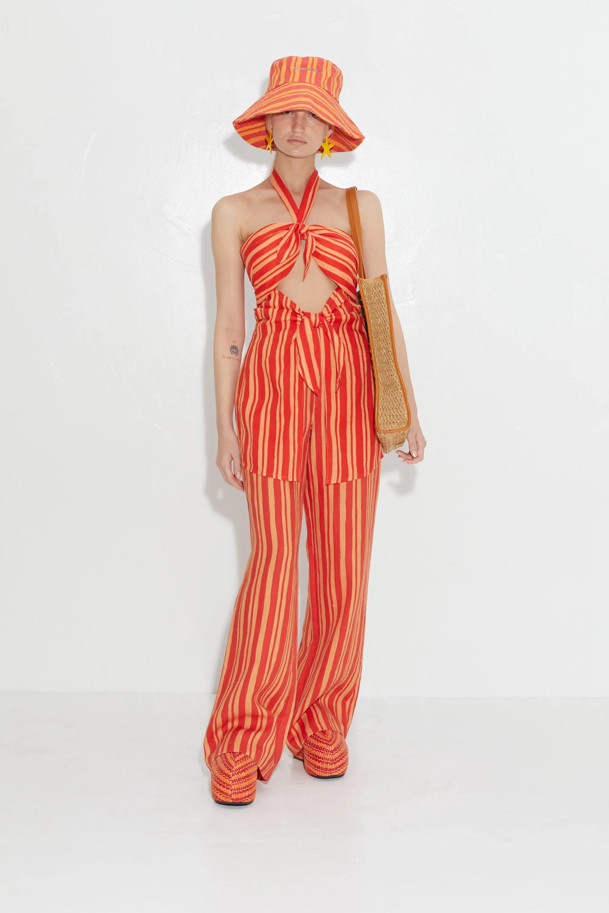 Pia Linen Pant in Retro Red Orange Stripe sold by Simon Miller product image thumbnail 3