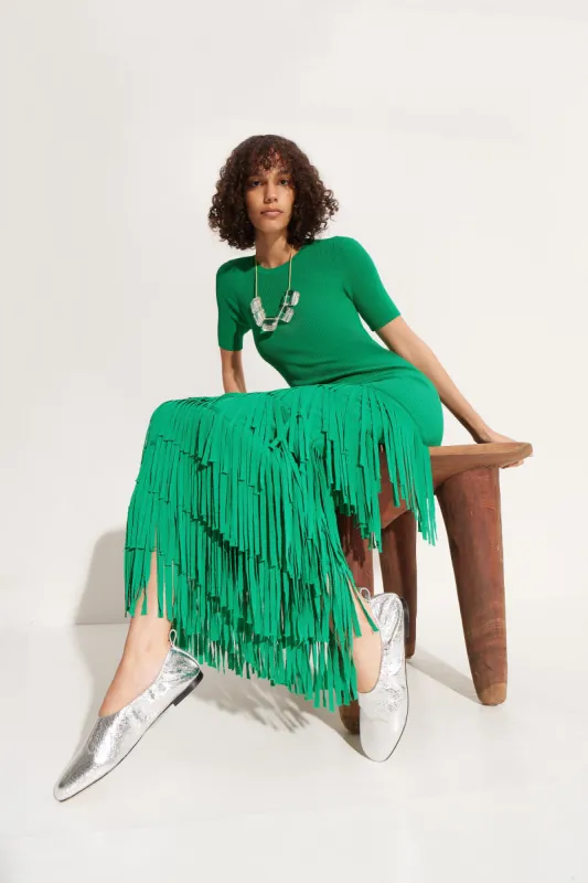 Za Za Knit Fringe Dress in Jade sold by Simon Miller