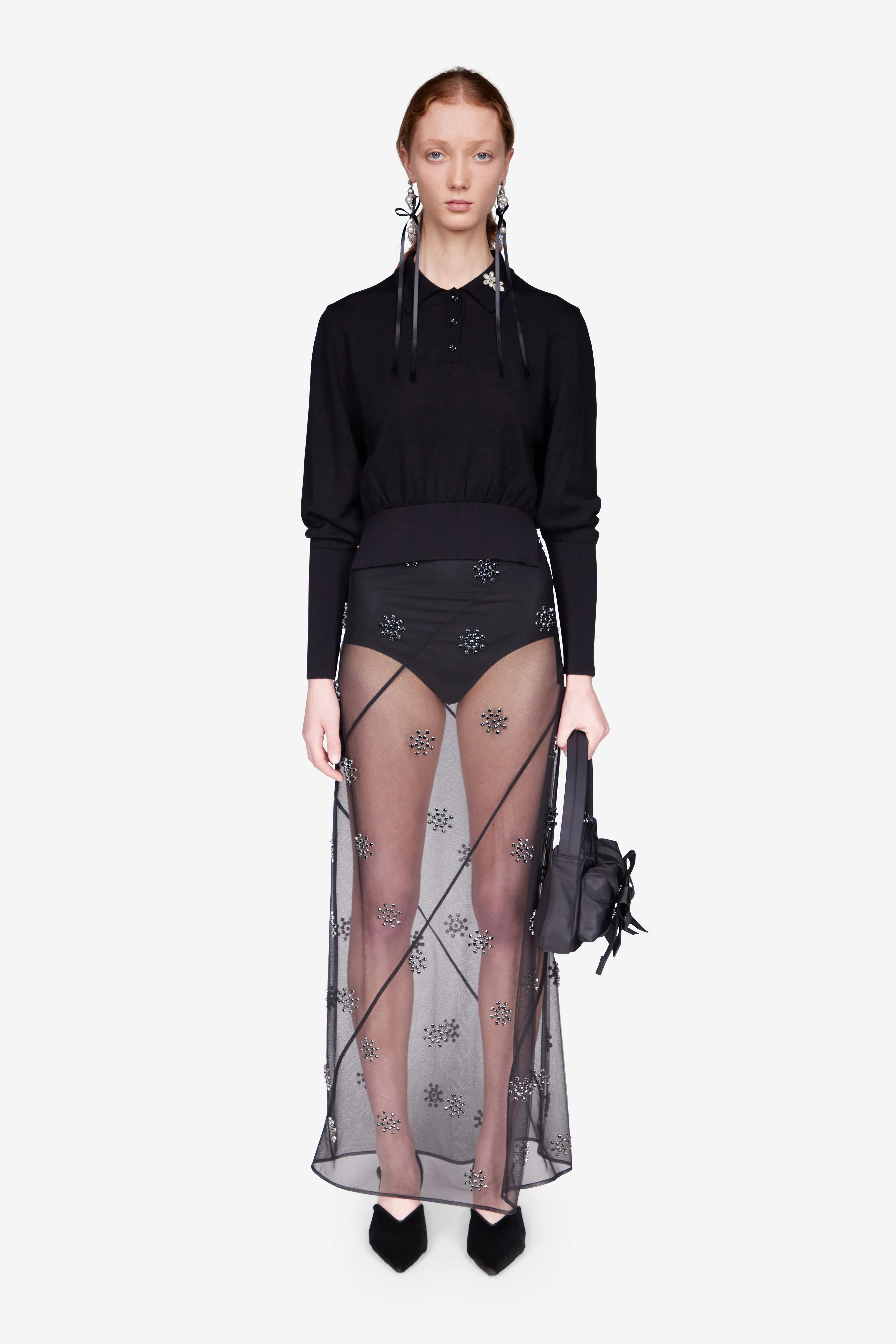 Embellished Merino Silk Knit Polo Jumper sold by Simone Rocha product image thumbnail 2