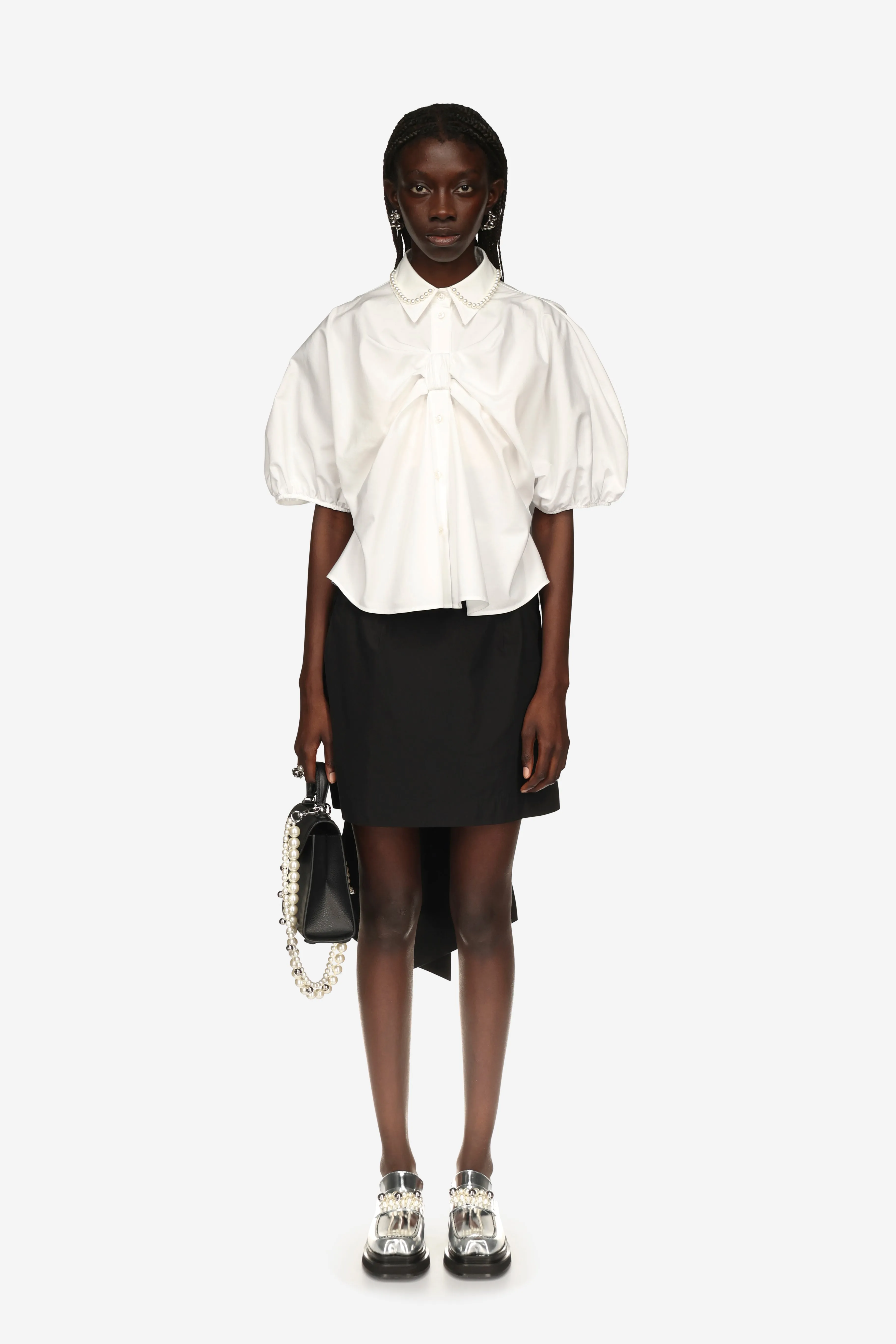 Beaded Front Bow Gathered Shirt sold by Simone Rocha