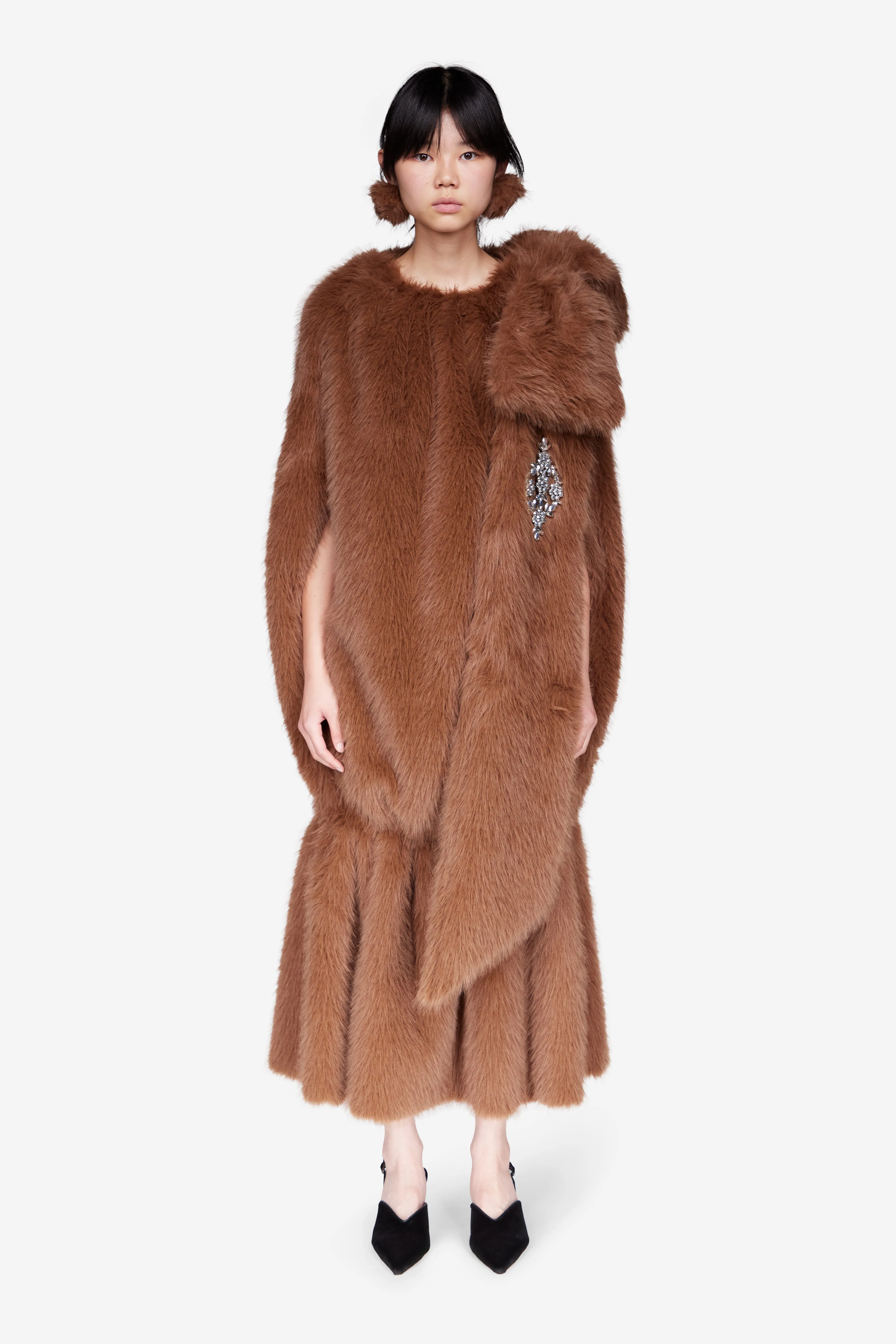 Embellished Faux Fur Cascade Egg Dress sold by Simone Rocha