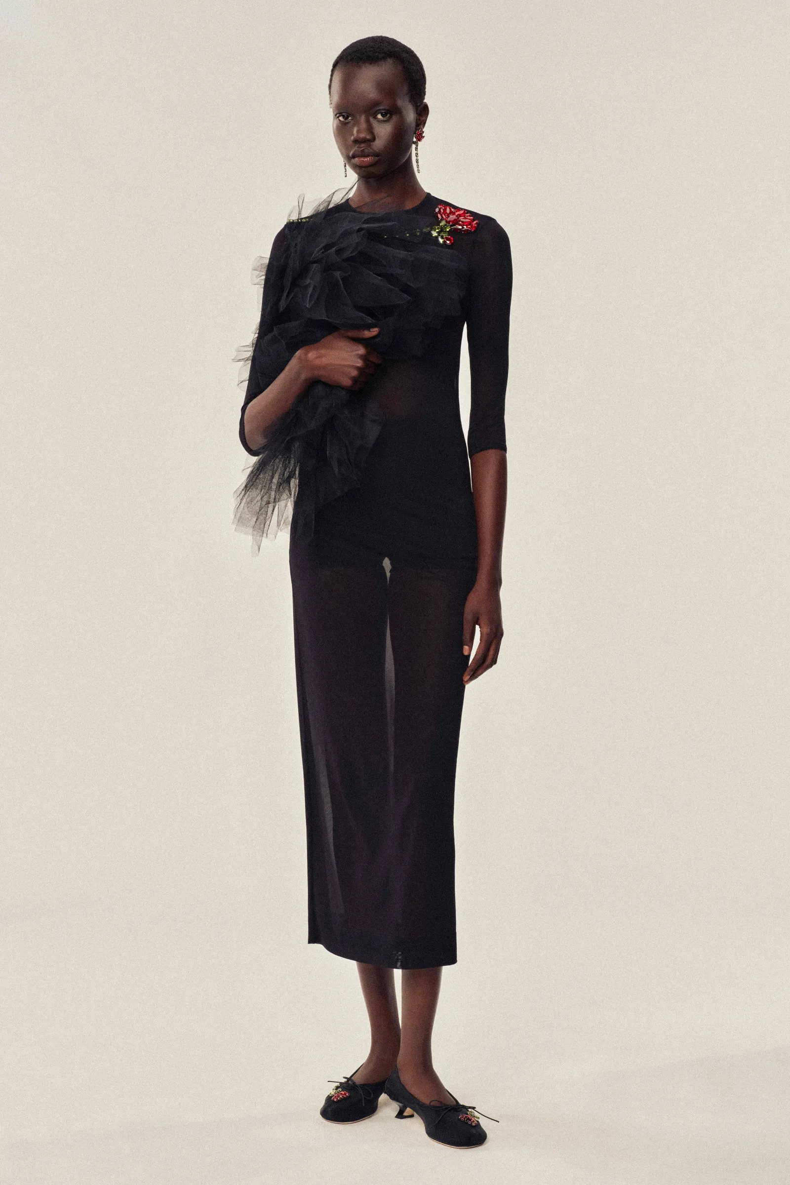 Embellished Carnation Fitted Mesh Dress sold by Simone Rocha