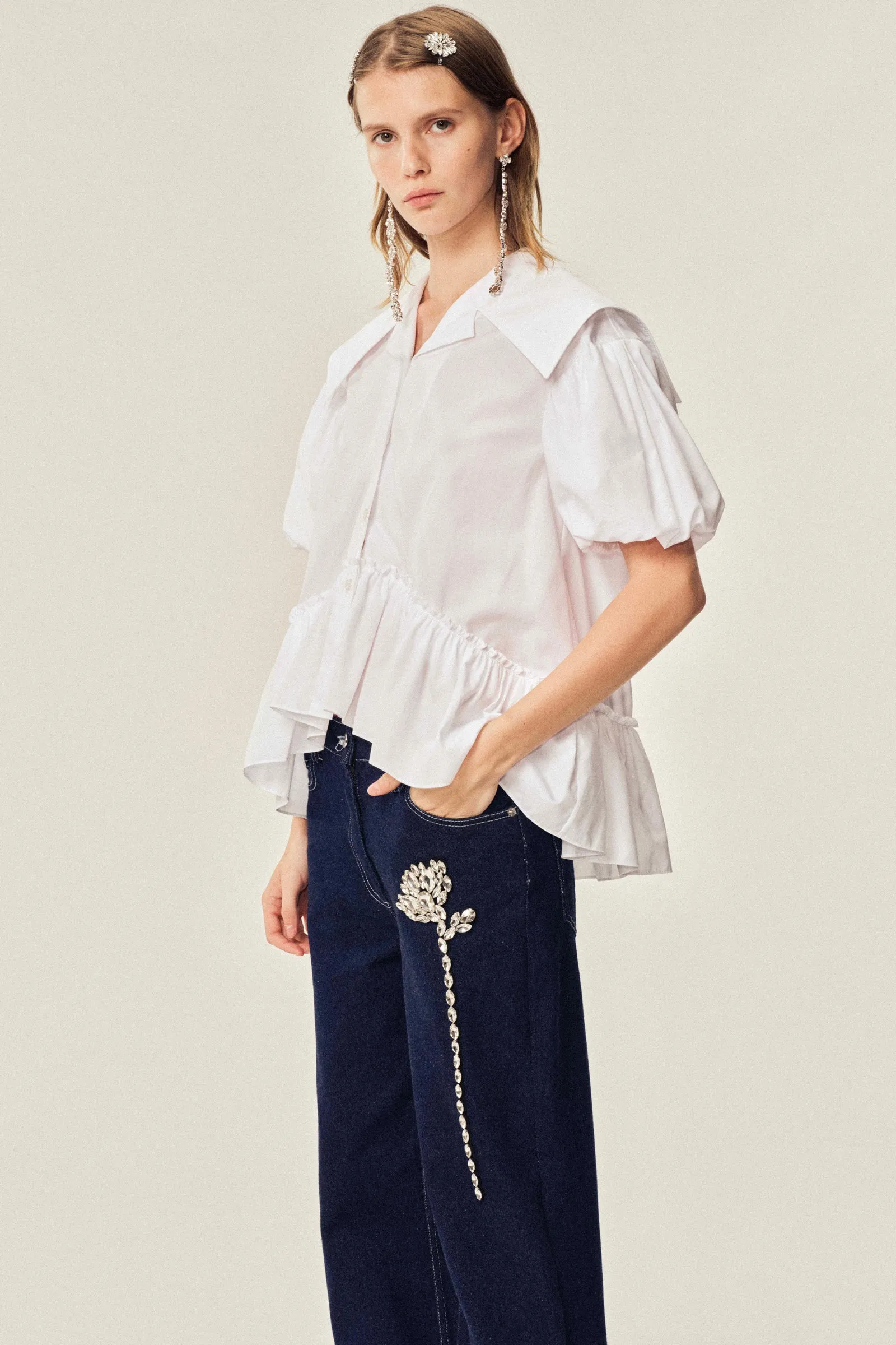 Cropped Sailor Collar Puff Sleeve Shirt sold by Simone Rocha product image thumbnail 2