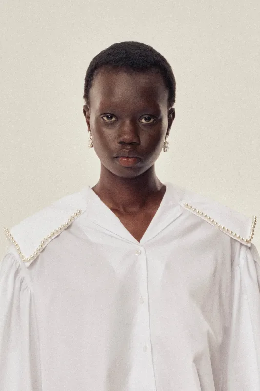 Beaded Sailor Collar Puff Sleeve Shirt made by Simone Rocha