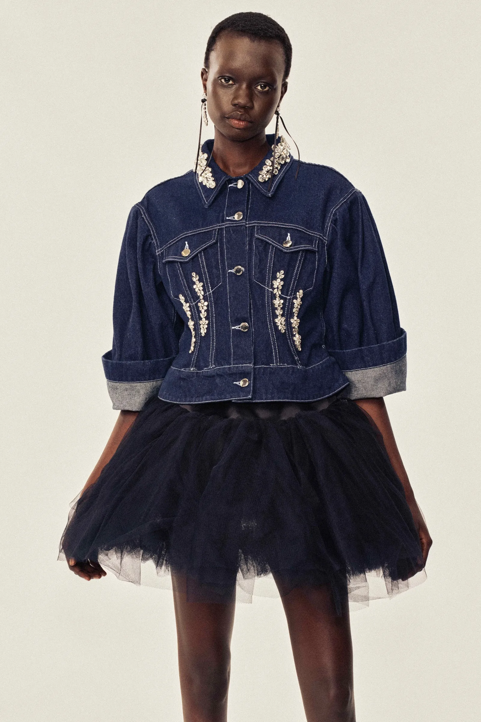 Turbo Embellished Sculpted Denim Jacket sold by Simone Rocha