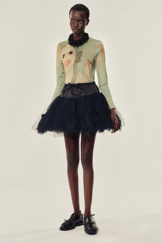 Lady With A Bird Mesh Top made by Simone Rocha