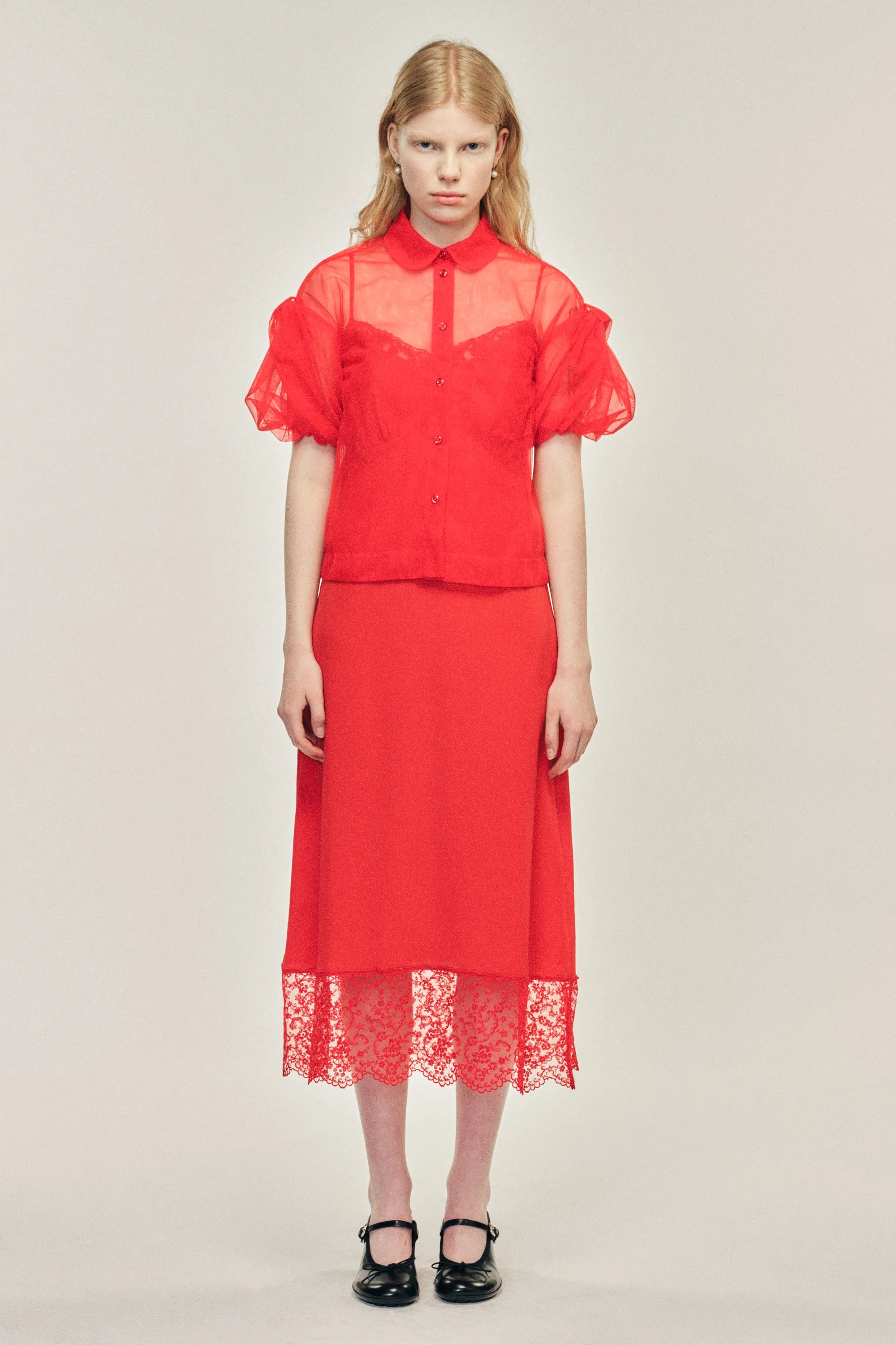 Sheer Cropped Bow Puff Sleeve Shirt sold by Simone Rocha