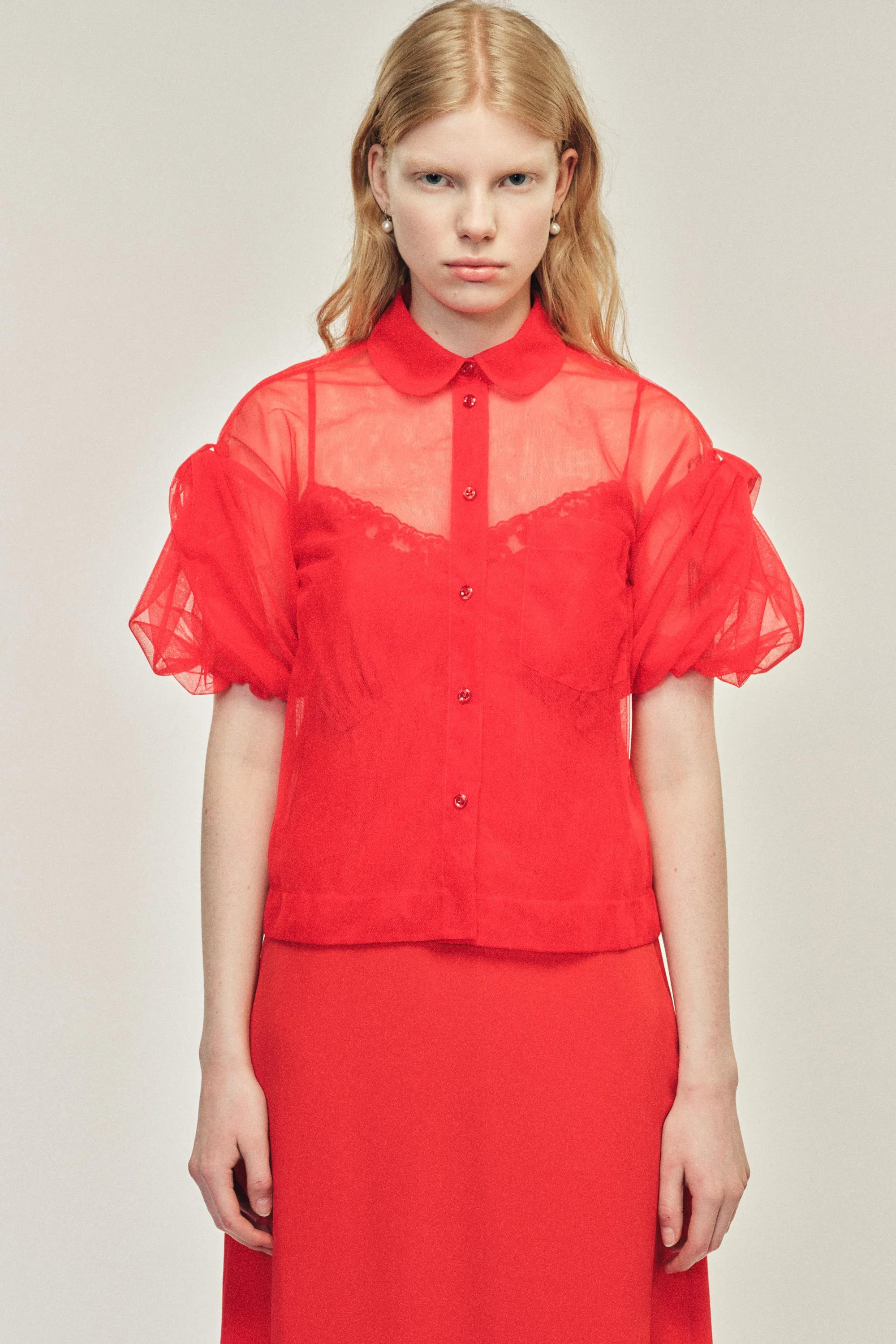 Sheer Cropped Bow Puff Sleeve Shirt sold by Simone Rocha product image thumbnail 2