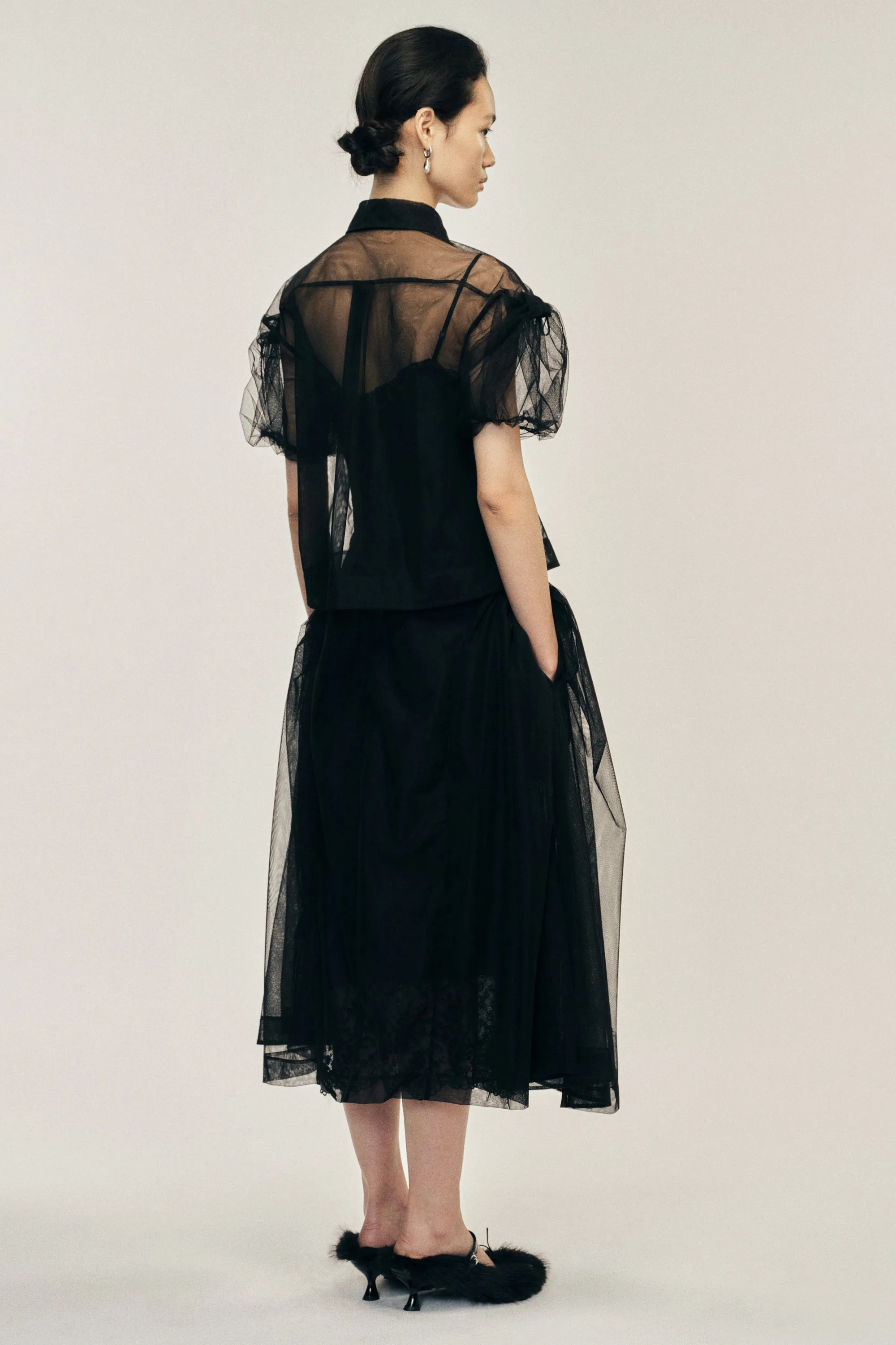 Sheer Cropped Bow Puff Sleeve Shirt sold by Simone Rocha product image thumbnail 2