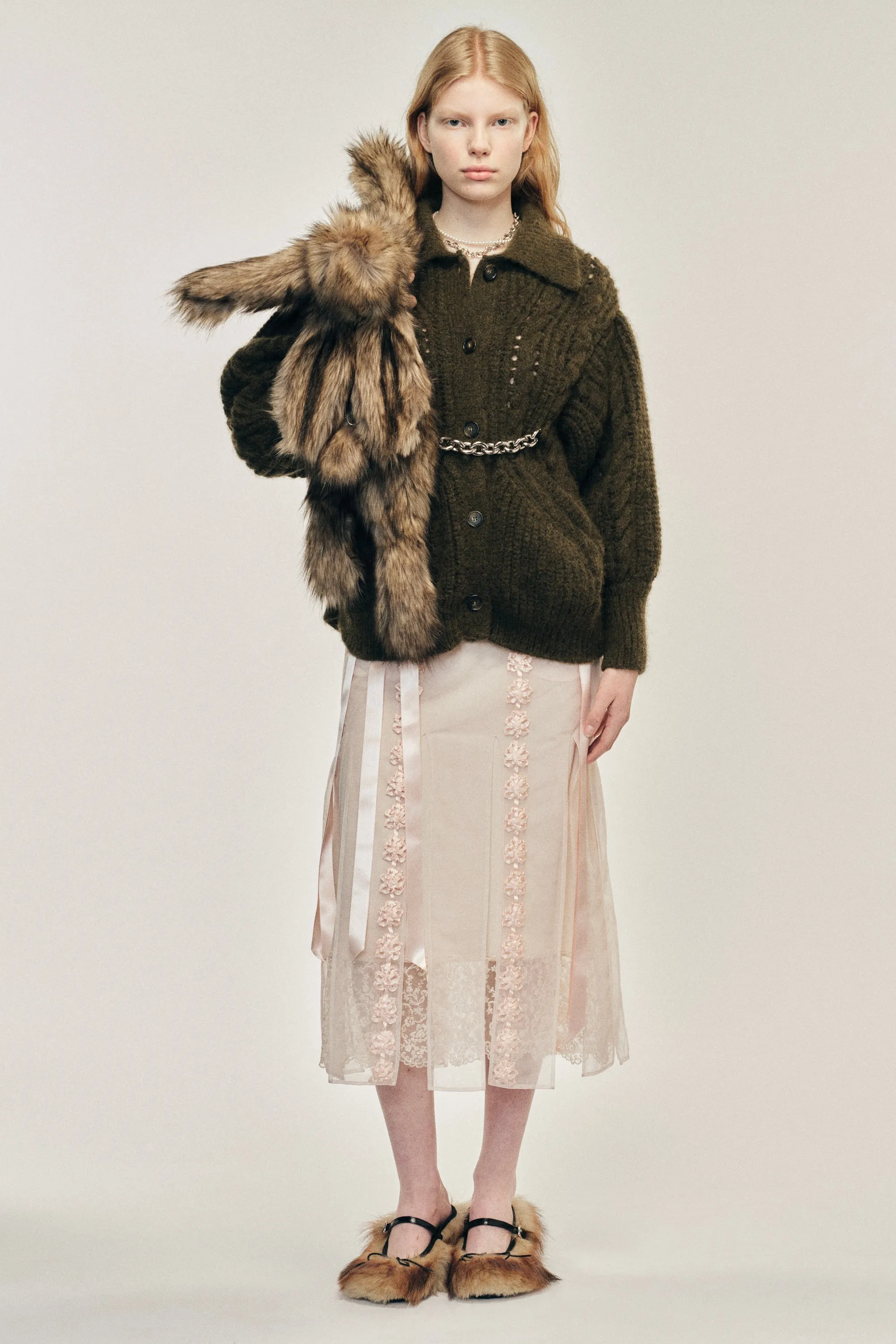 Sculpted Chunky Knit Chain Detail Cardigan sold by Simone Rocha