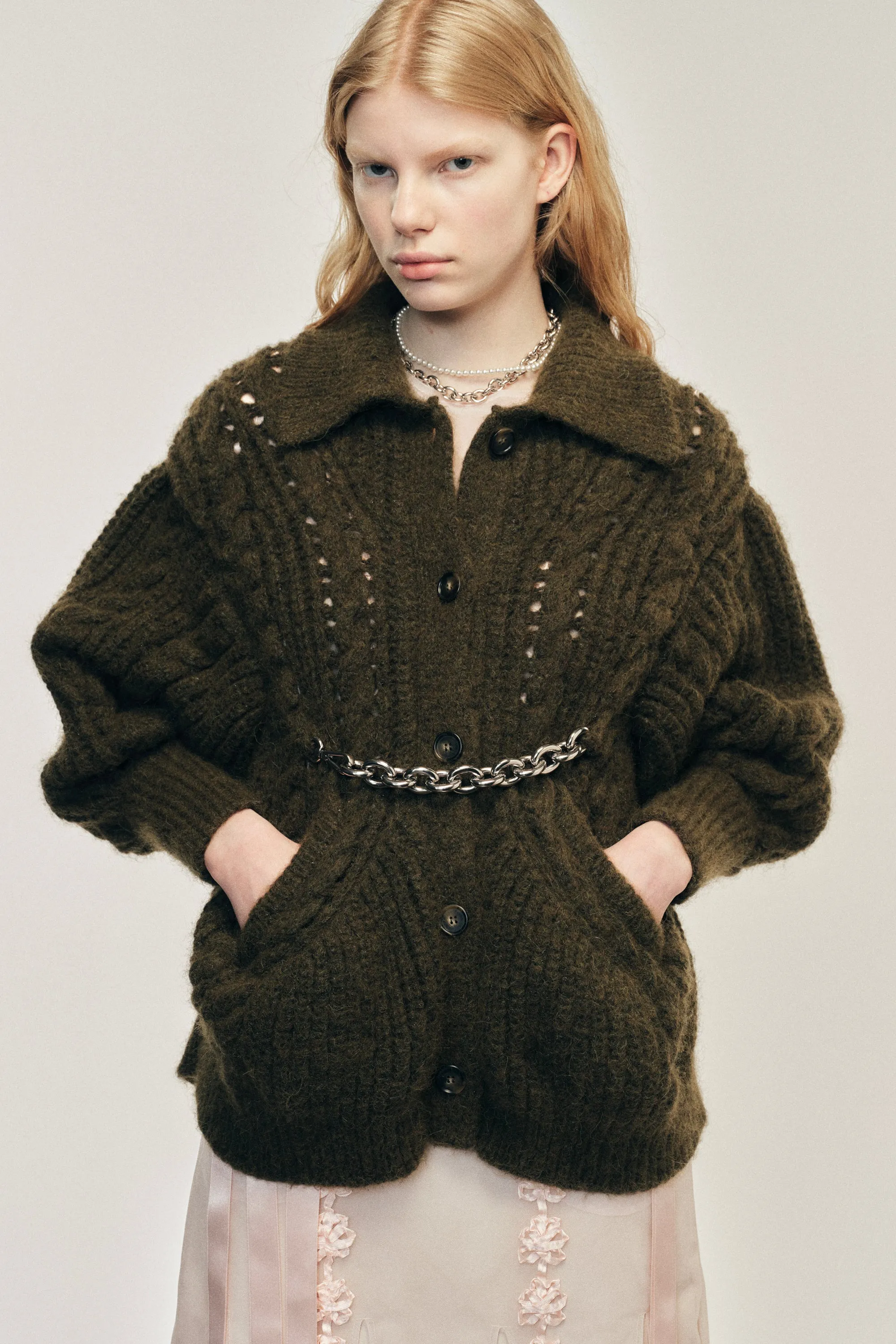 Sculpted Chunky Knit Chain Detail Cardigan sold by Simone Rocha product image thumbnail 3